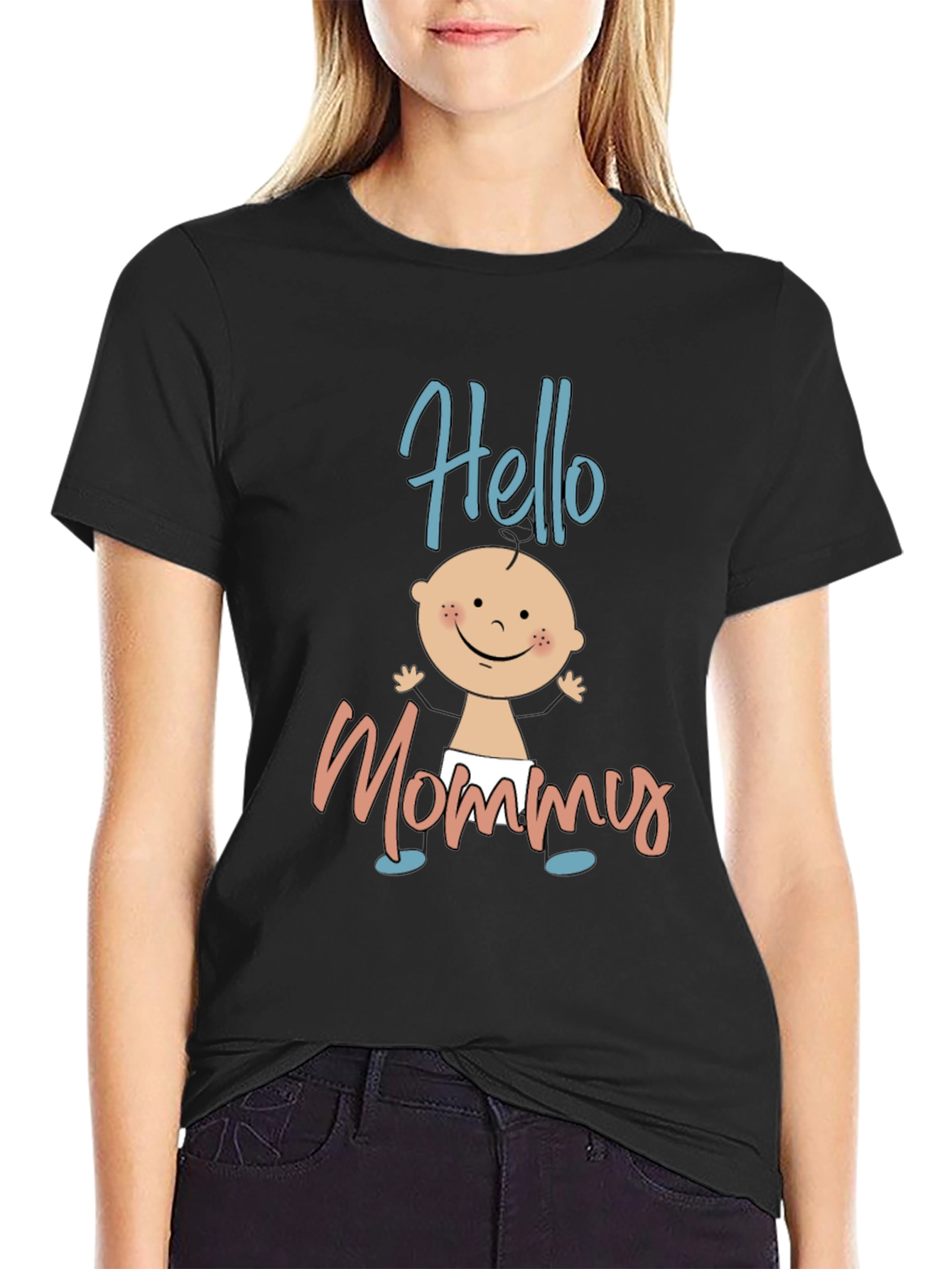 Black Hello Mommy Black T-Shirt view 2