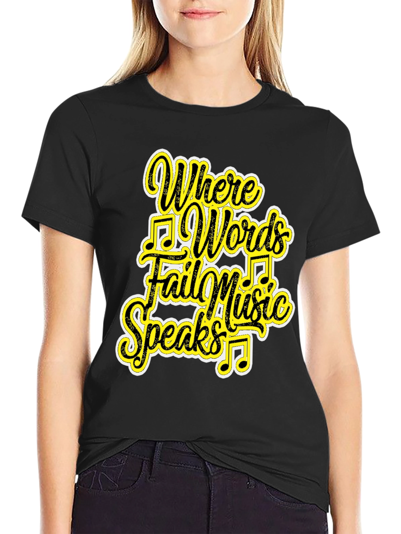 Black Music Speaks Graphic Tee - Black Cotton T-Shirt view 2