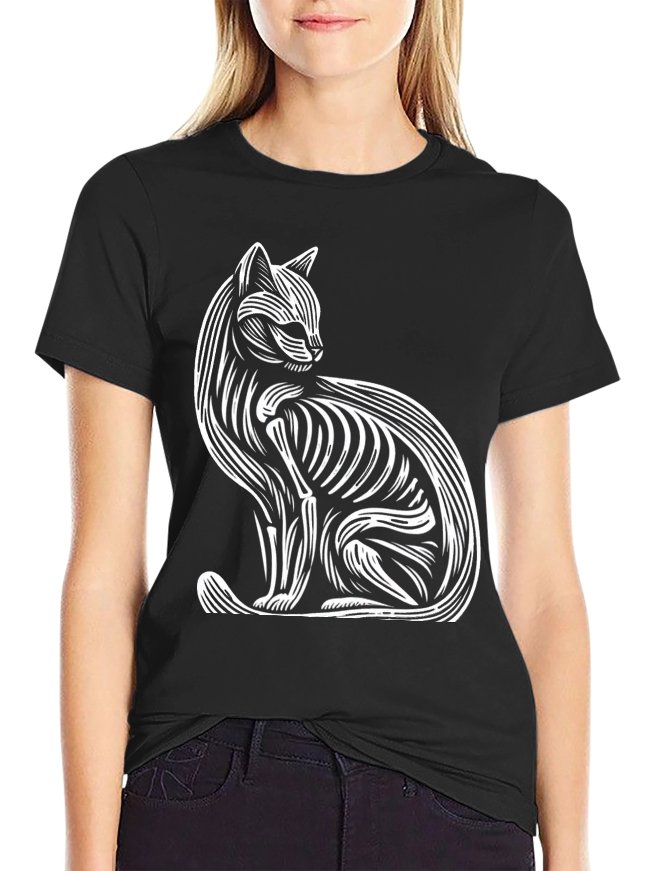 Black Abstract Cat Graphic Tee - Stylish & Unique view 2