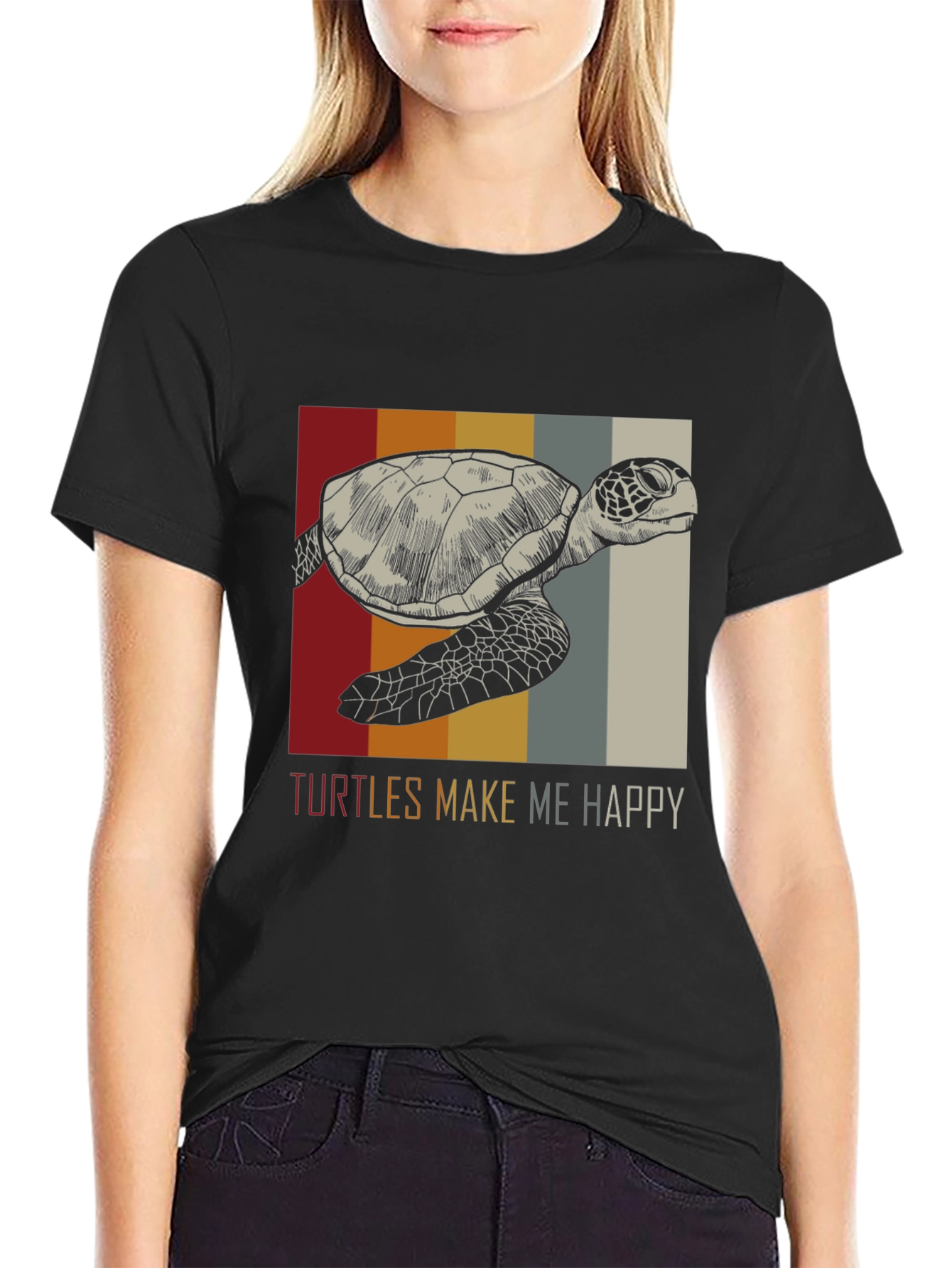 Black Turtles Make Me Happy Graphic Tee view 2