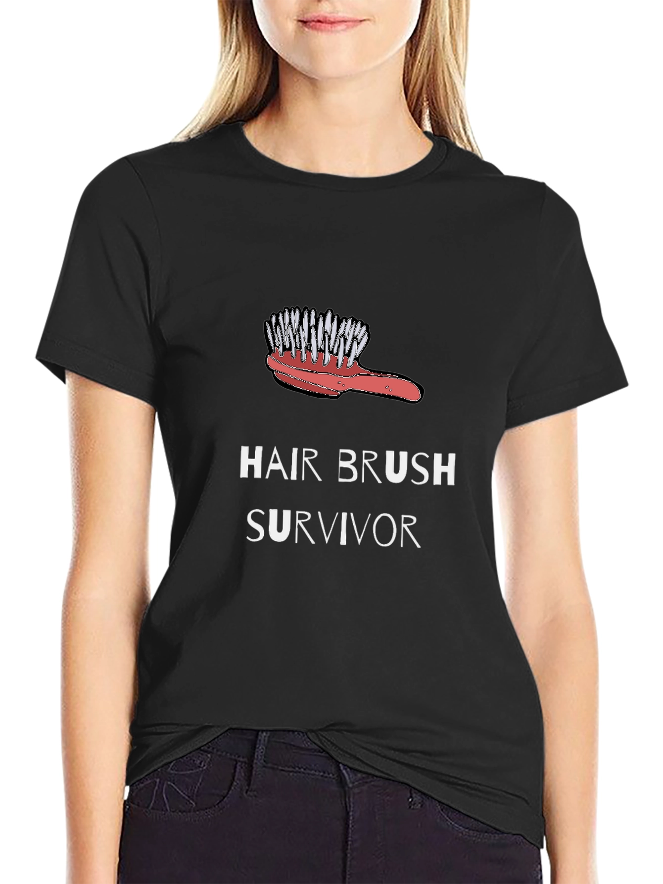 Black Hair Brush Survivor Graphic Tee - Black T-Shirt view 2