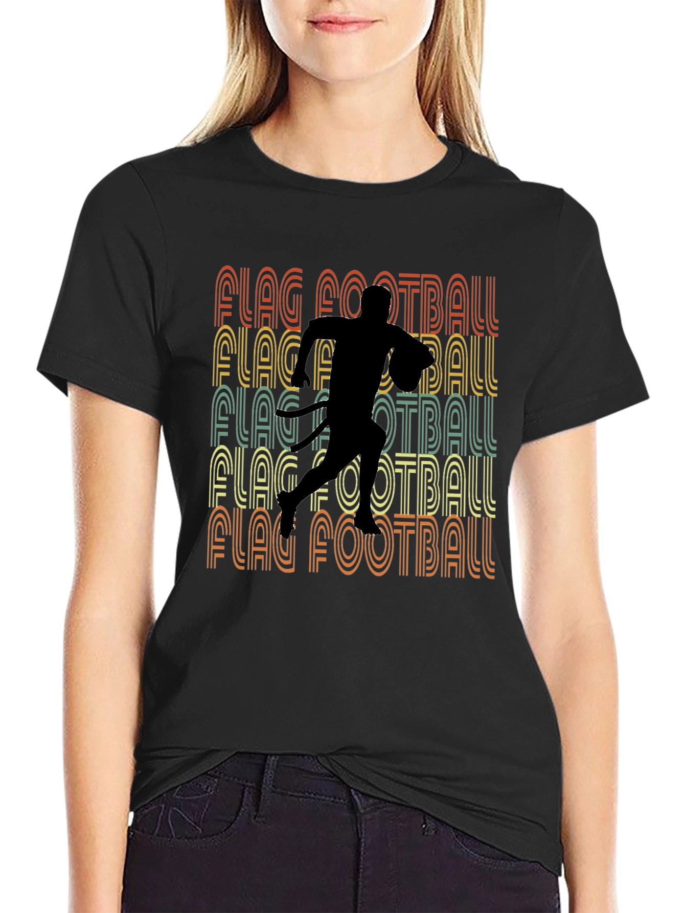 Black Retro Flag Football T-Shirt - Sportswear view 2