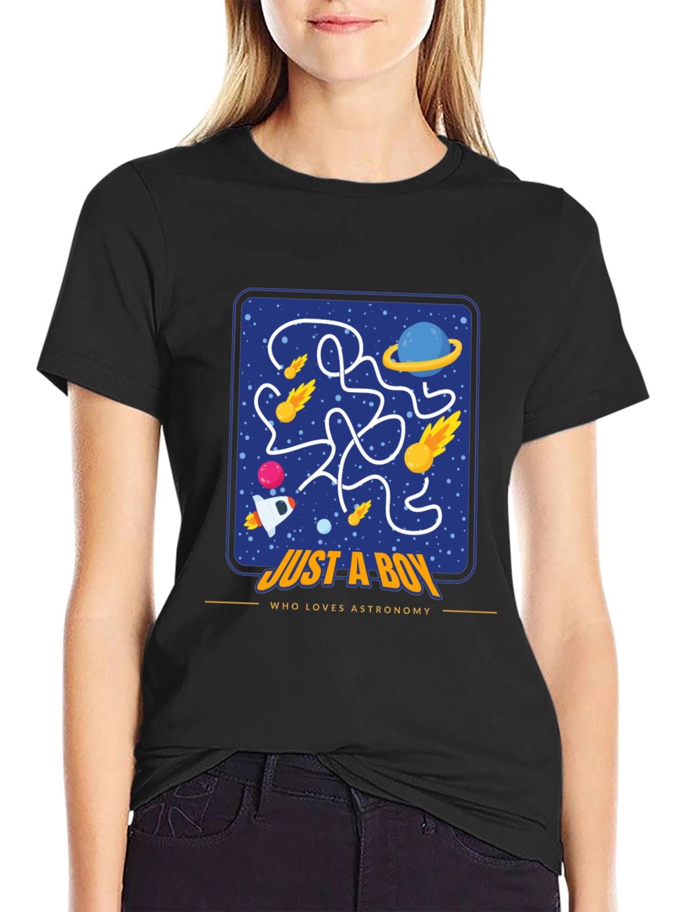 Black Astronomy Lover Boy T-Shirt, Space Maze Design view 2