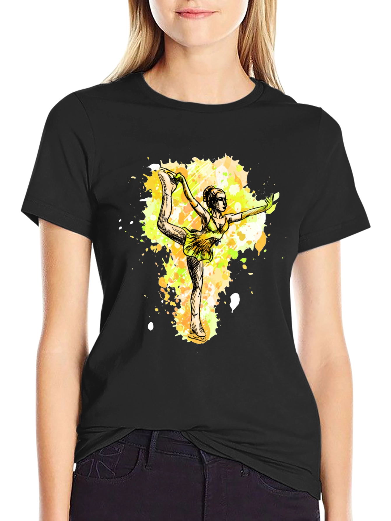 Black Figure Skater Graphic Tee - Black Cotton T-Shirt view 2