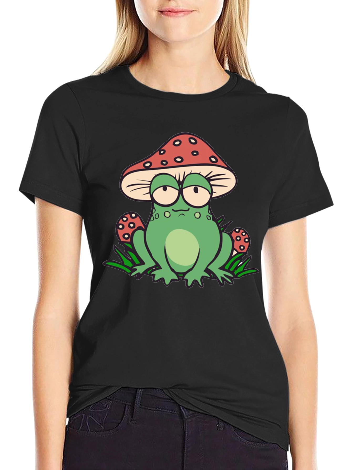 Black Mushroom Frog Graphic Tee - Unique Novelty Shirt view 2