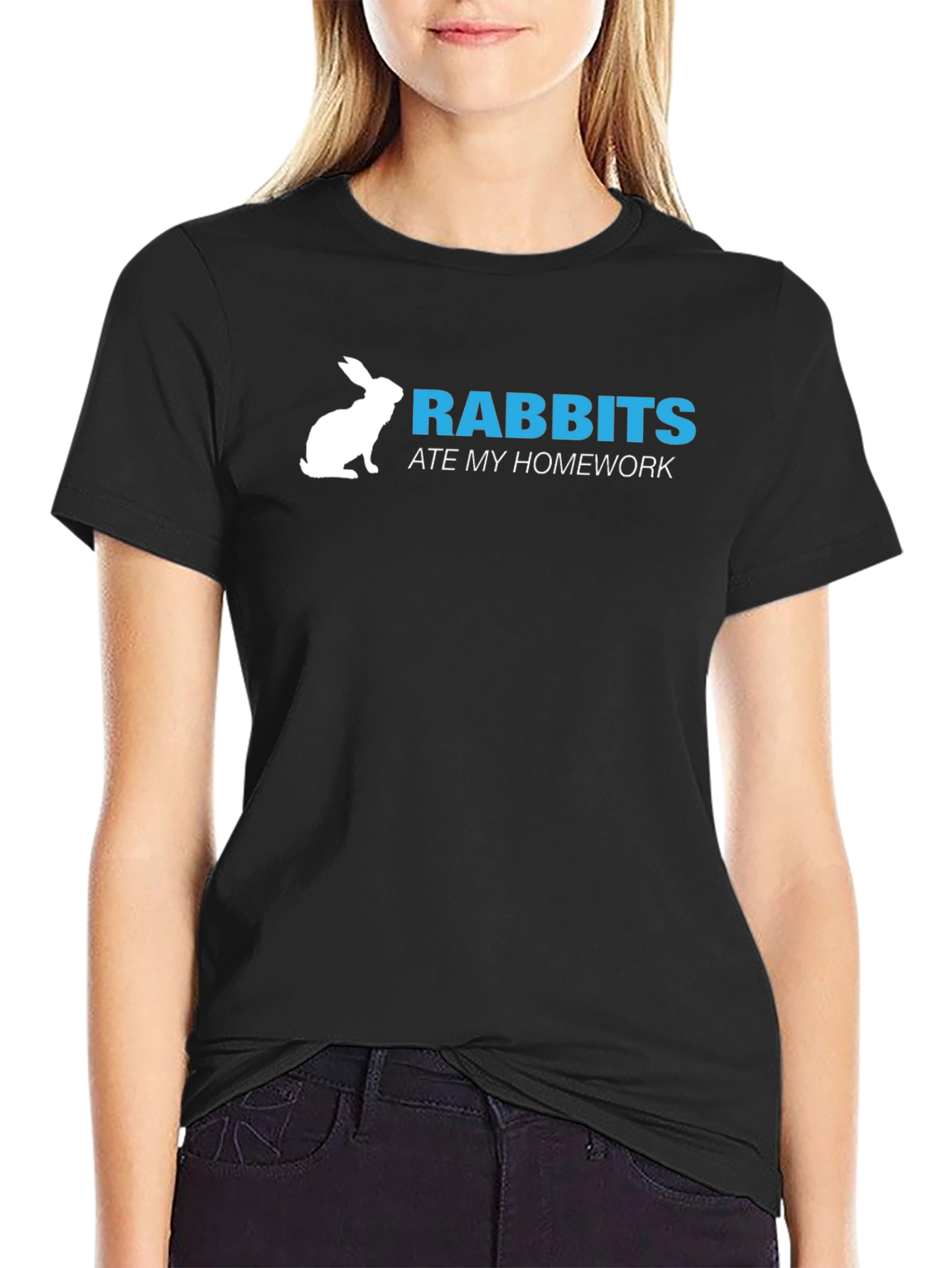 Black Rabbit Ate My Homework T-Shirt - Funny & Unique Tee view 2