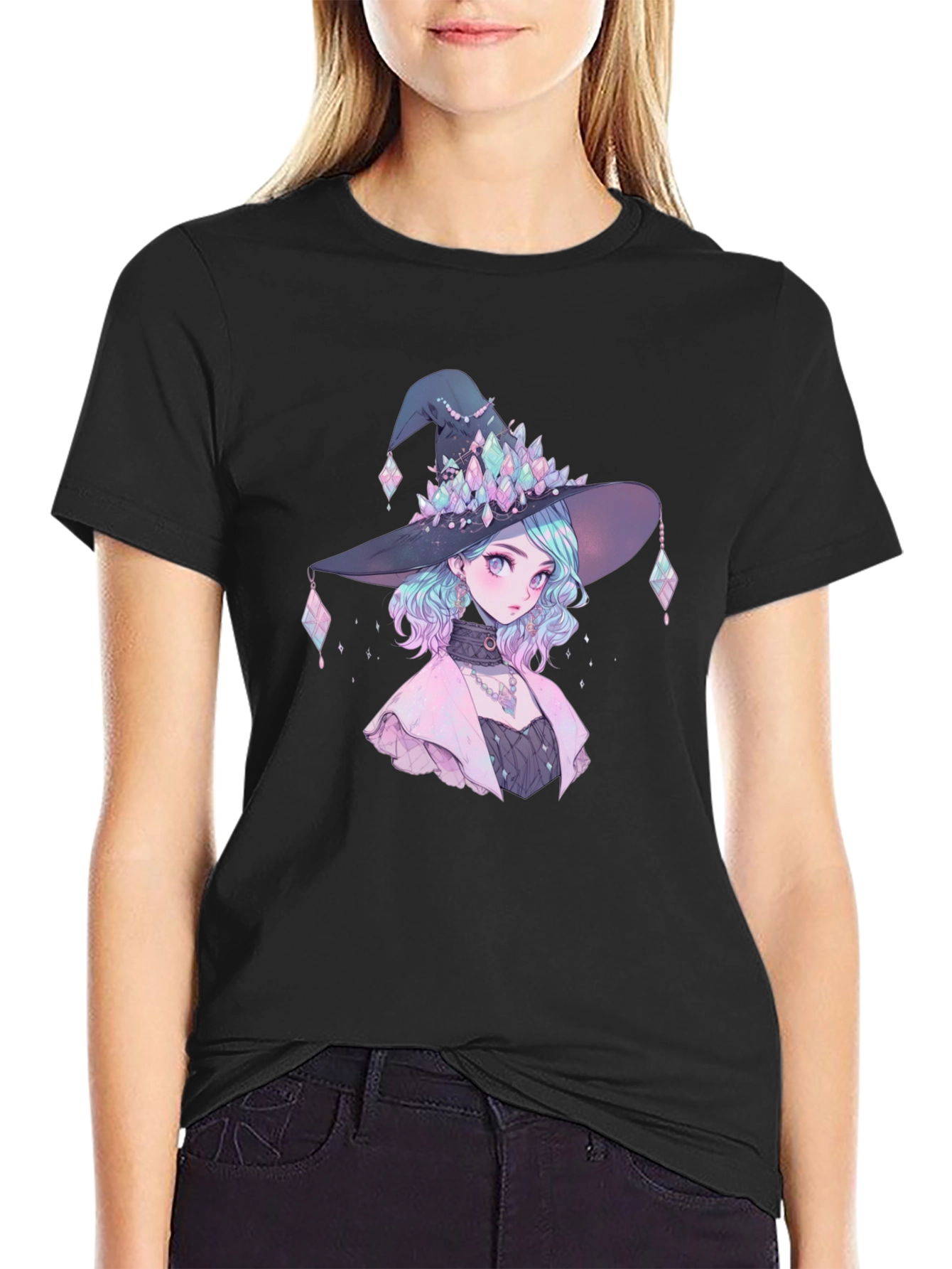 Black Anime Witch Graphic Tee - Stylish Unisex T-Shirt view 2