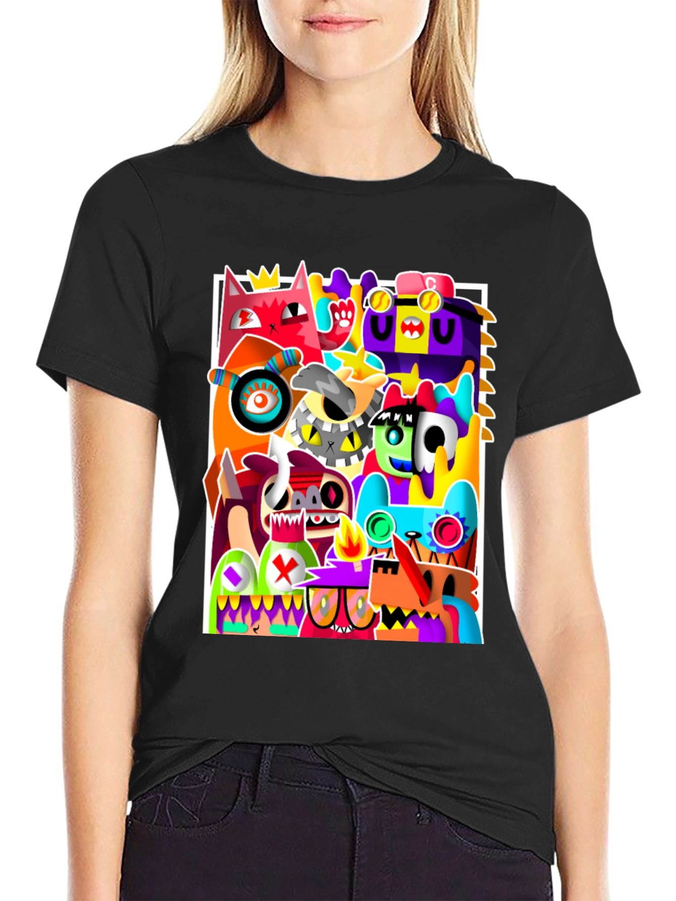 Black Abstract Art Graphic Print Black T-Shirt view 2