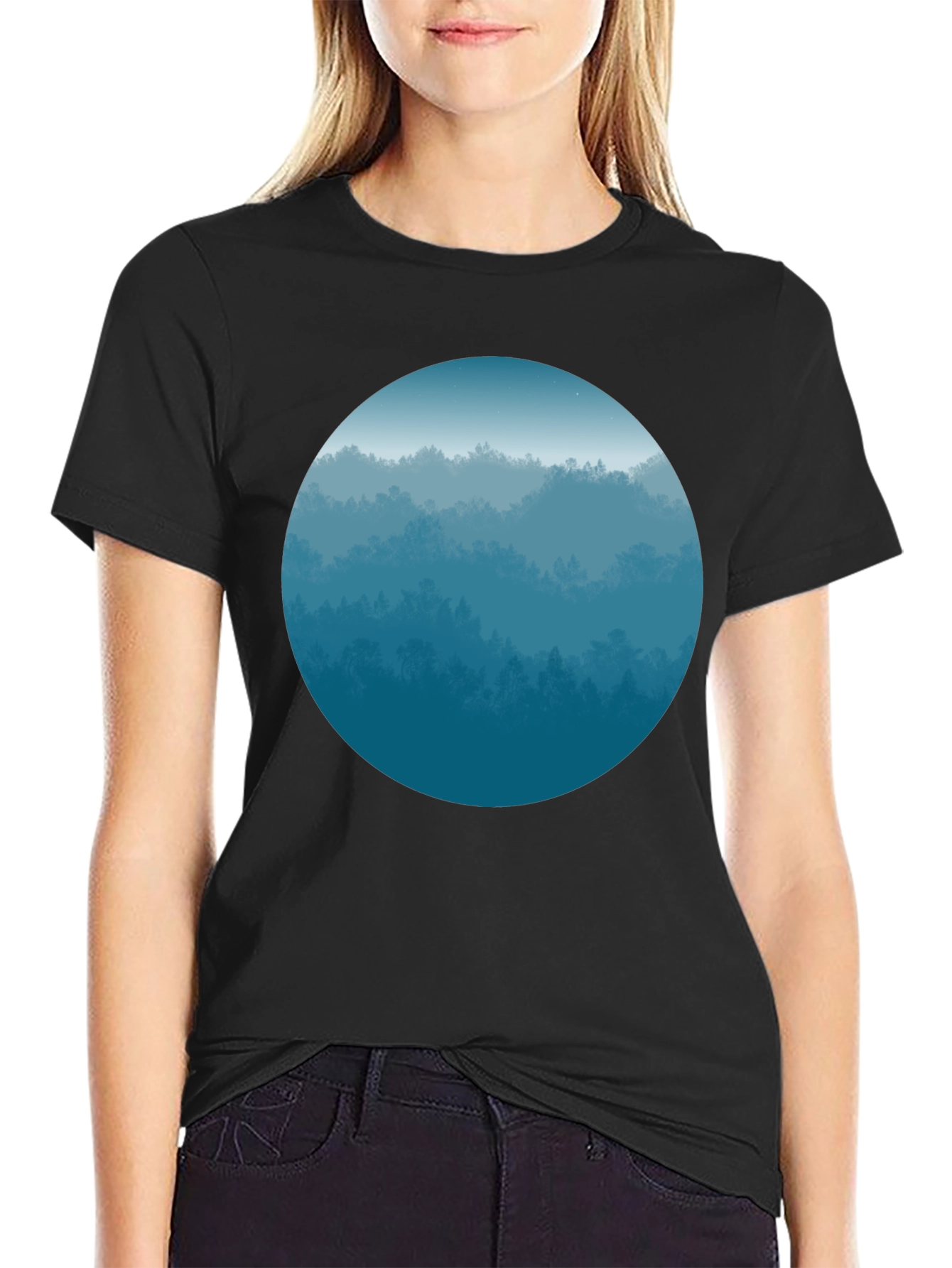 Black Blue Forest Circle Graphic Tee - Soft Style view 2