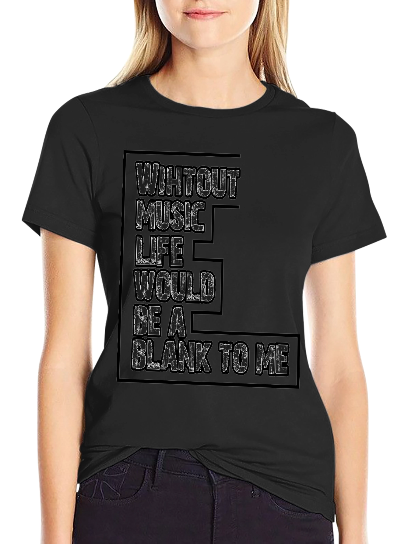 Black Music Lover Black T-Shirt - Without Music Life Blank To Me view 2