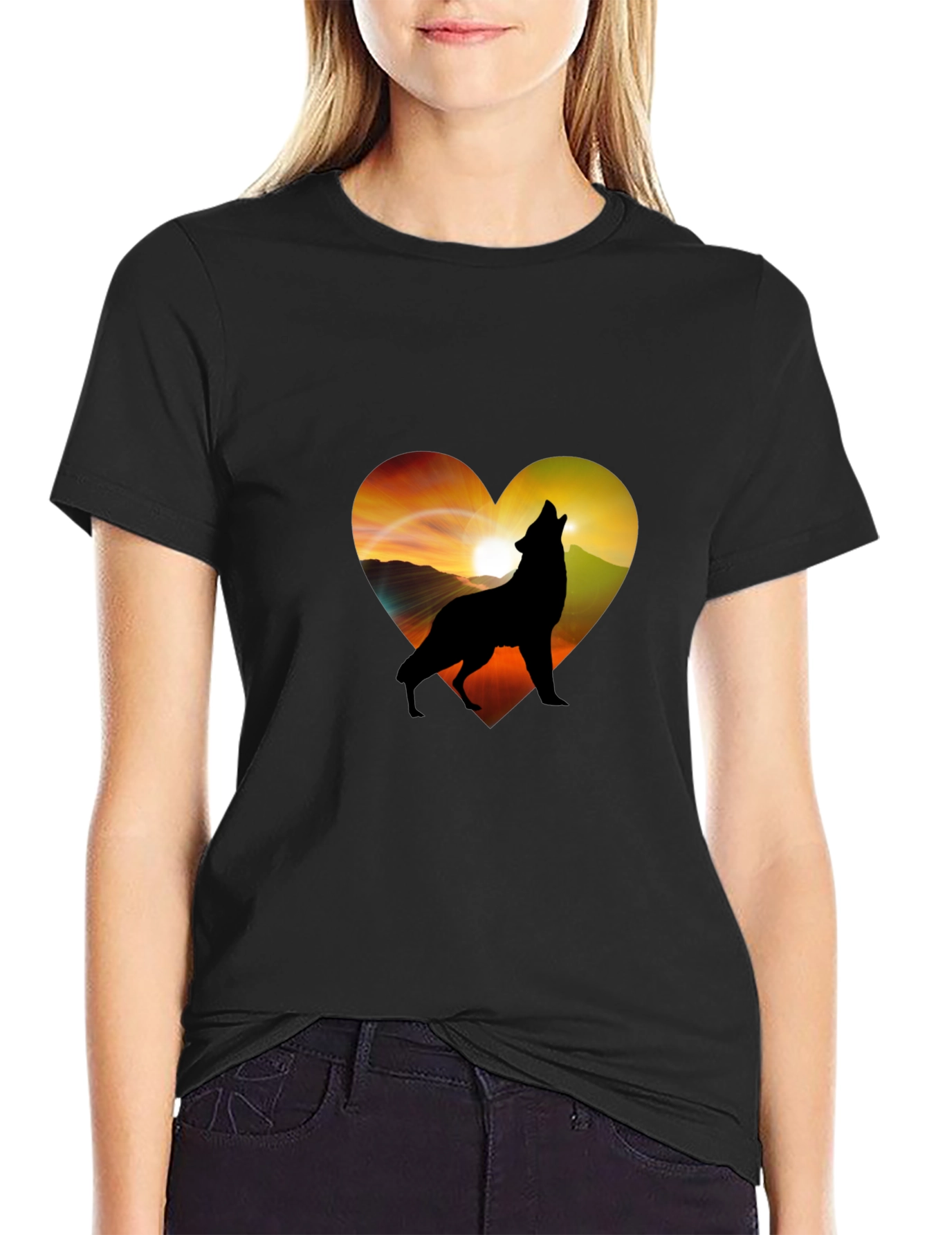 Black Wolf Heart Graphic T-Shirt - Men's Black Tee view 2