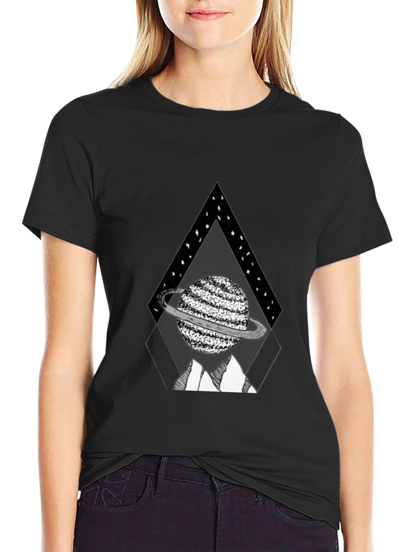 Black Planet Triangle Graphic Tee - Black Casual Shirt view 2
