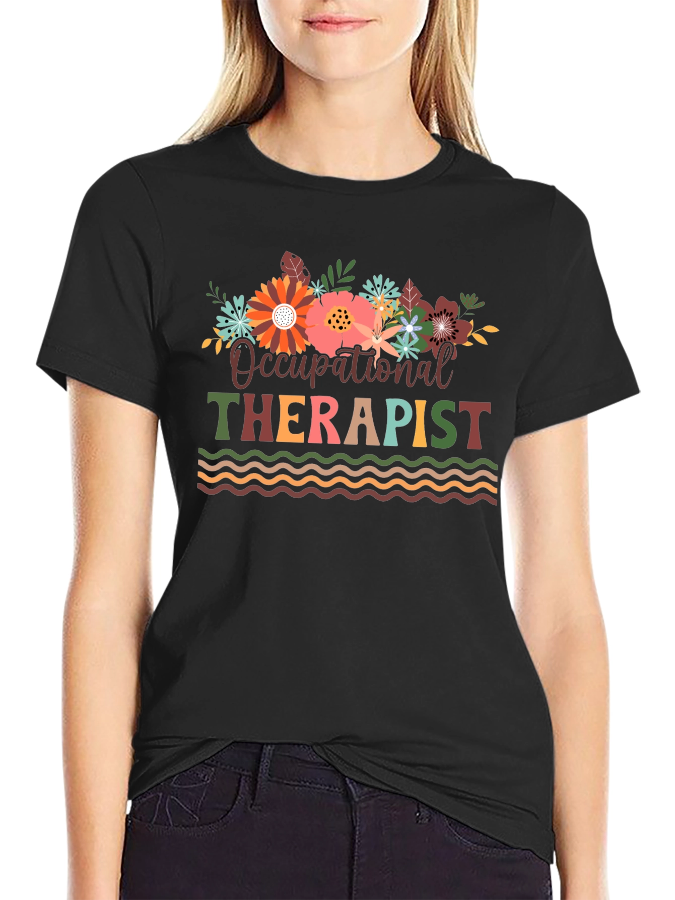 Black Occupational Therapist Floral T-Shirt view 2