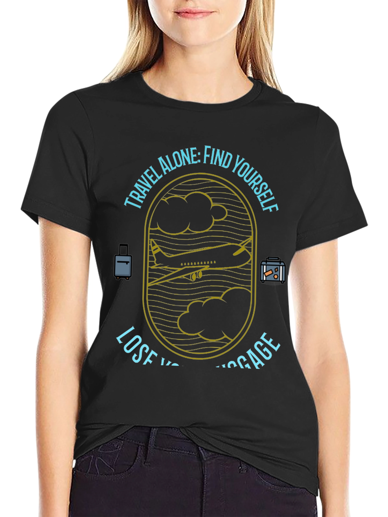 Black Travel Alone T-Shirt - Find Yourself, Lose Luggage view 2