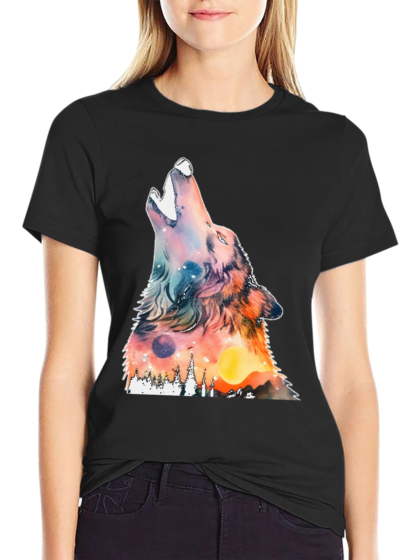 Black Wolf Howl Graphic T-Shirt - Unique Design view 2
