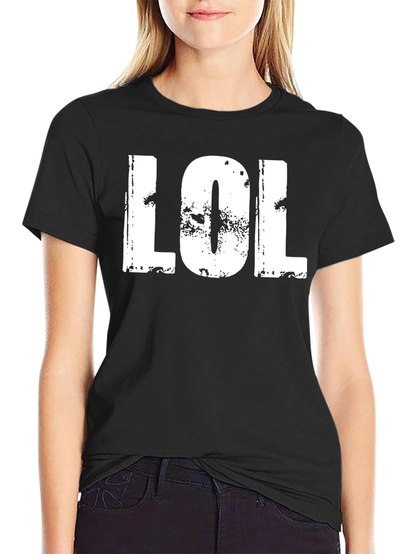 Black Distressed LOL Graphic Tee - Black Casual Shirt view 2