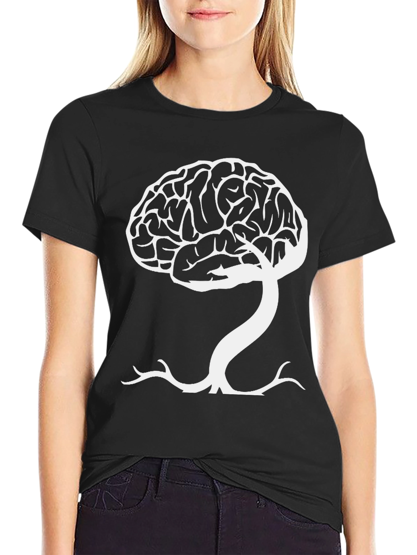 Black Brain Tree Graphic Tee - Black Cotton Blend T-Shirt view 2