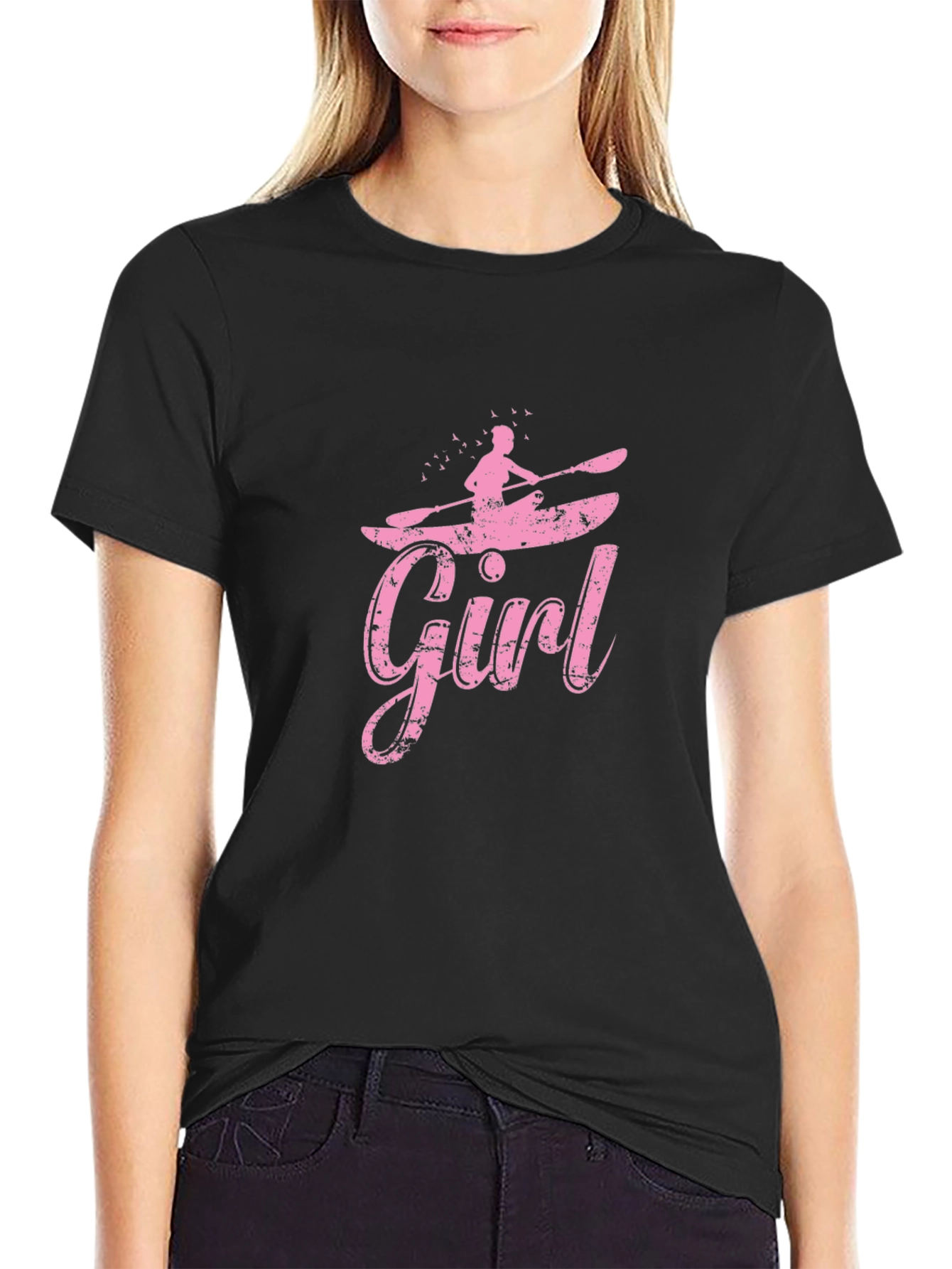 Black Girl Kayaking Black T-Shirt view 2