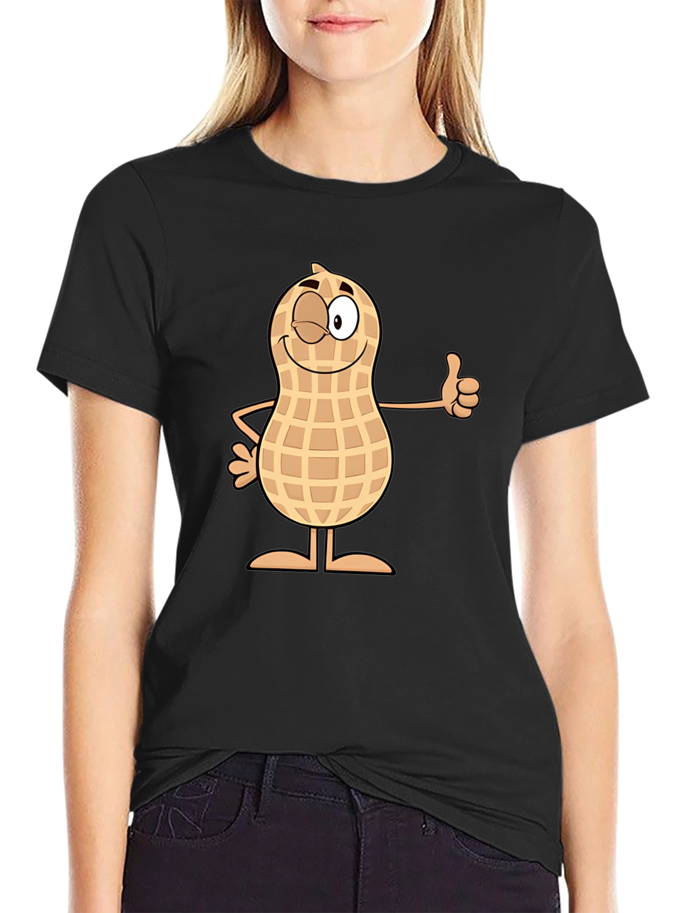 Black Funny Peanut Cartoon Black T-Shirt view 2
