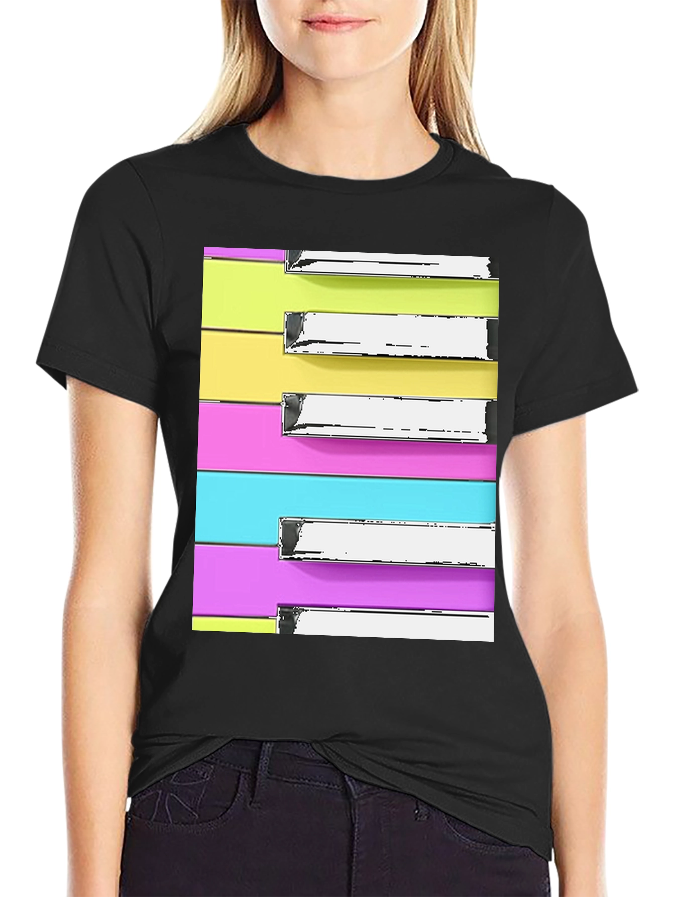Black Piano Keys T-Shirt - Retro Colorful Music Tee view 2