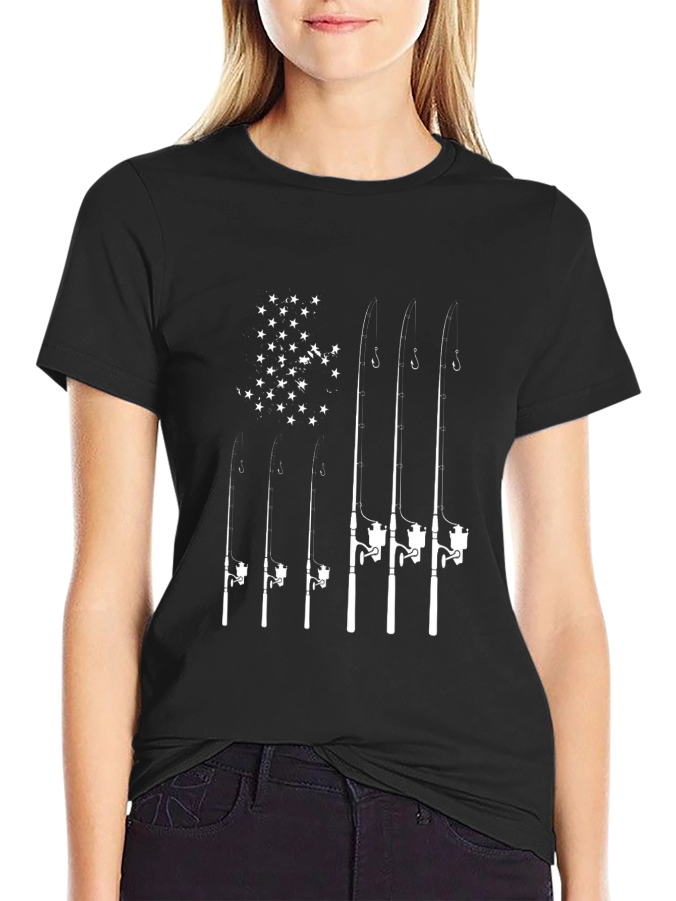 Black Fishing American Flag T-Shirt view 2