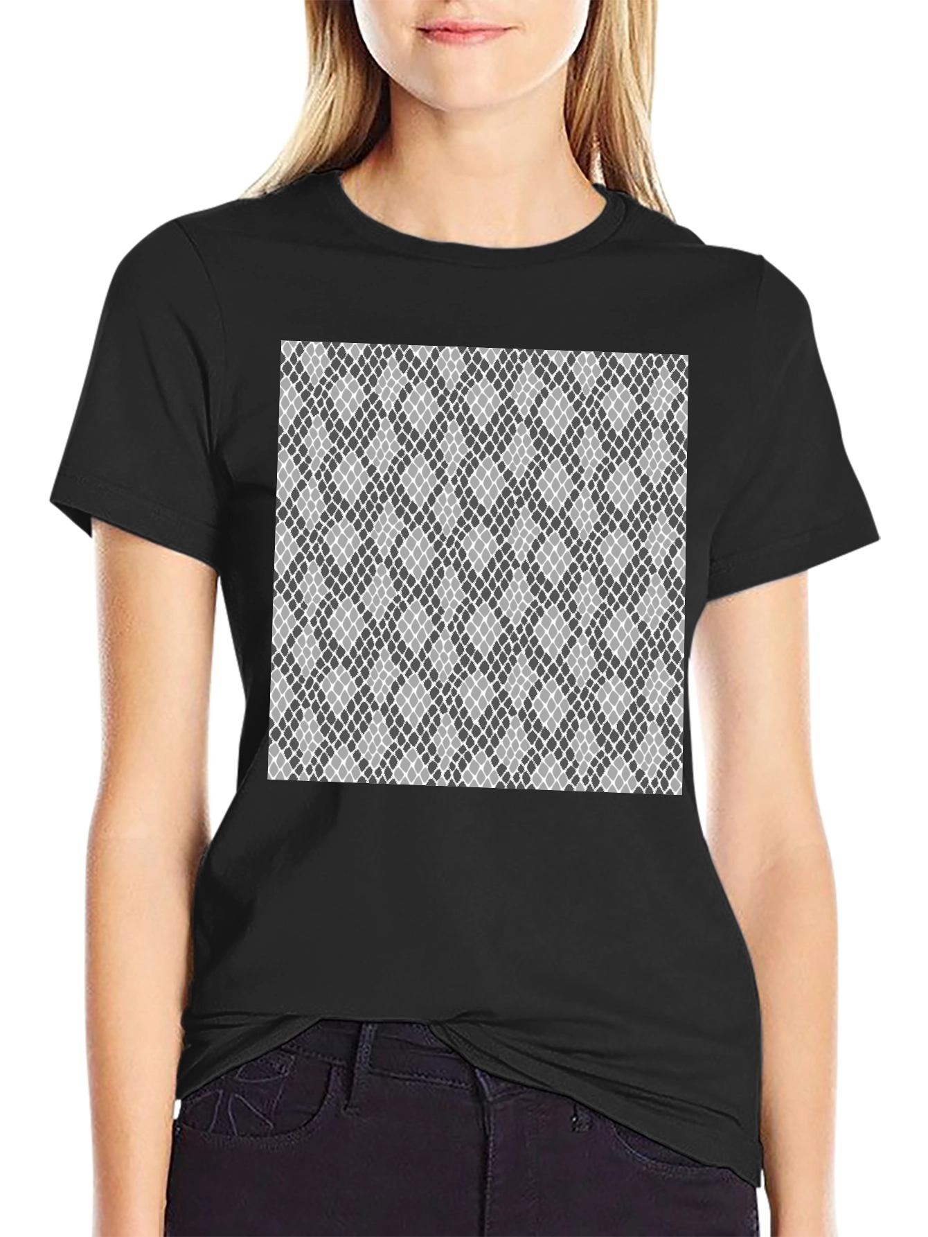 Black Geometric Pattern Black T-Shirt view 2