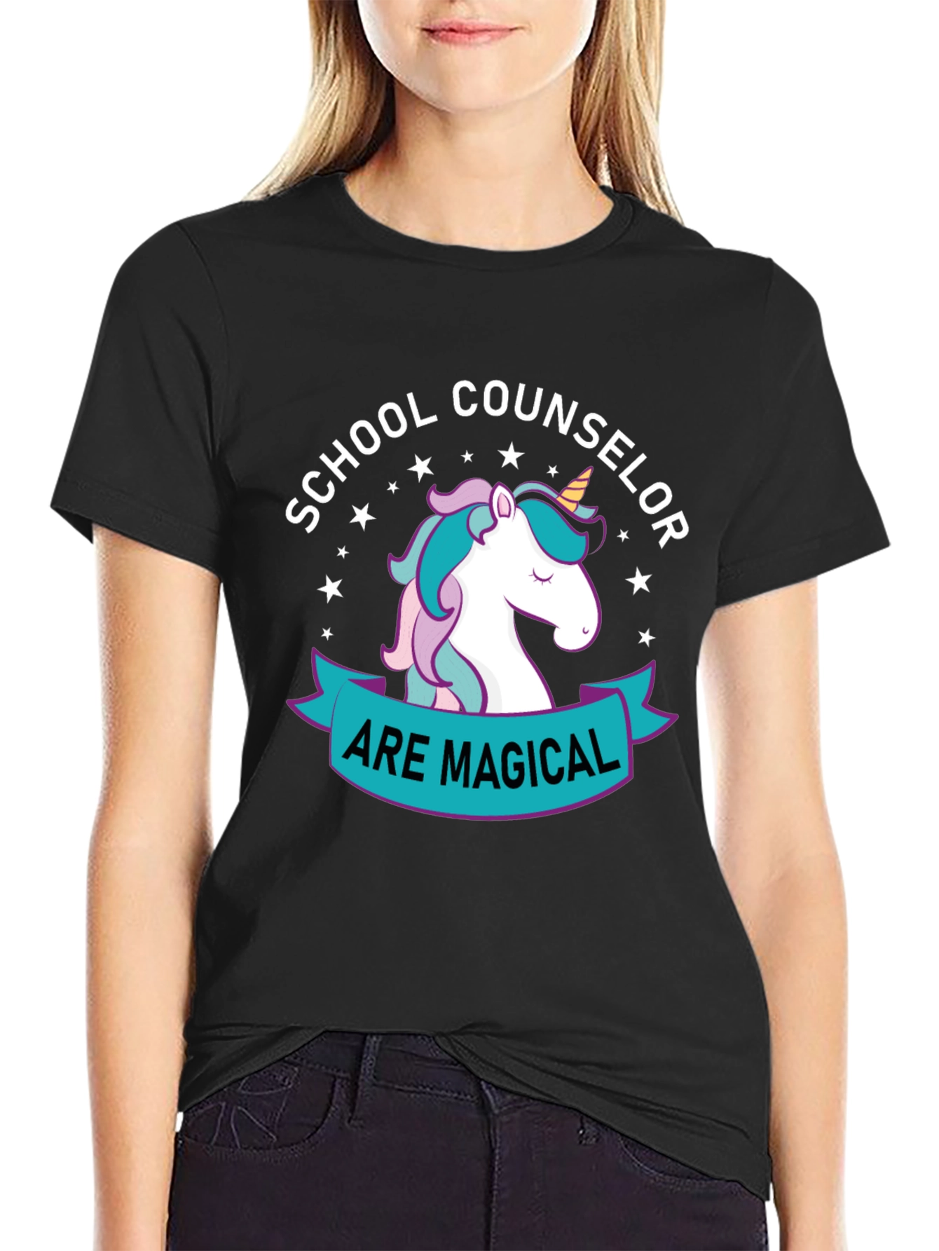 Black School Counselor Unicorn T-Shirt view 2
