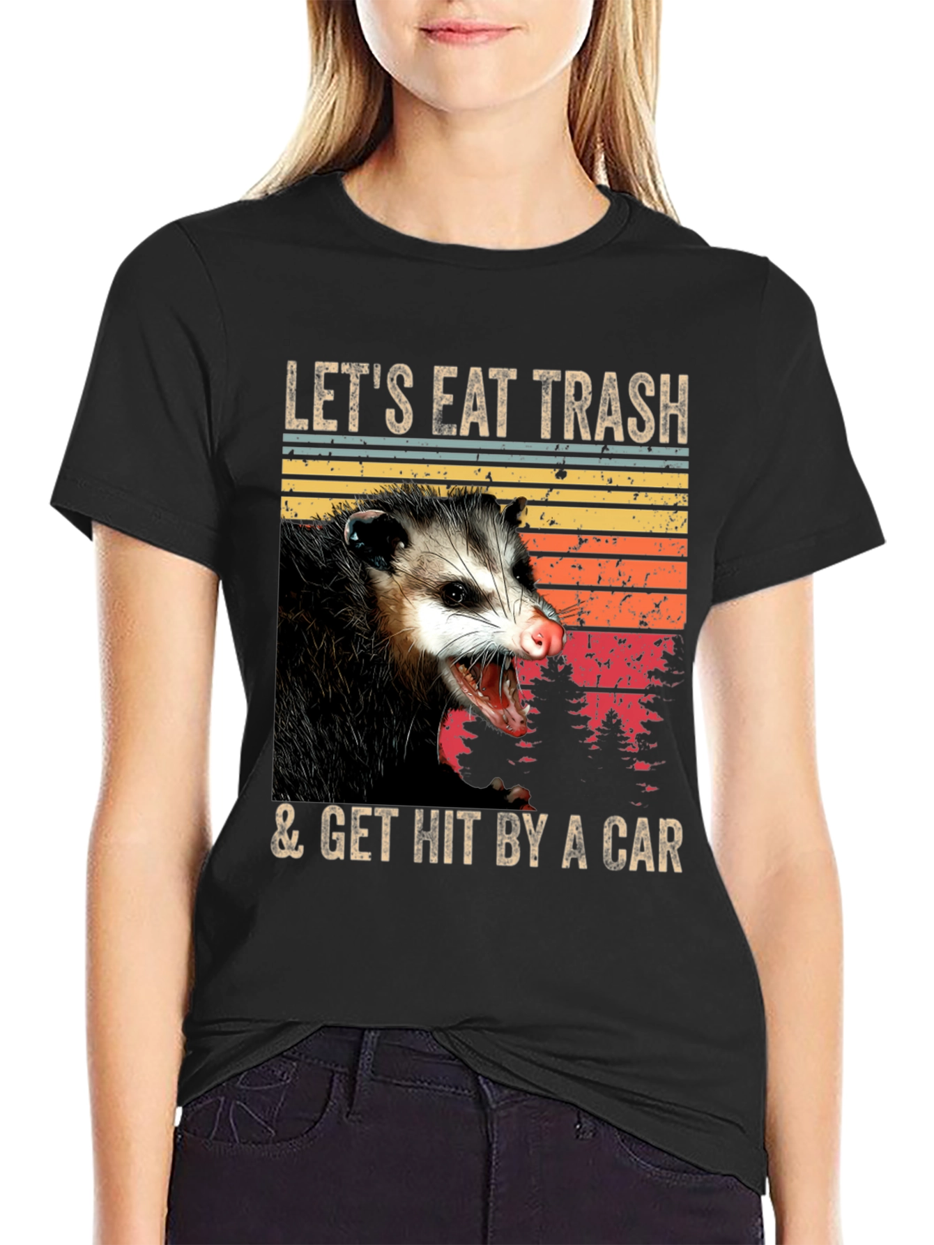 Black Opossum T-Shirt - Eat Trash & Get Hit By A Car - Funny Graphic Tee view 2