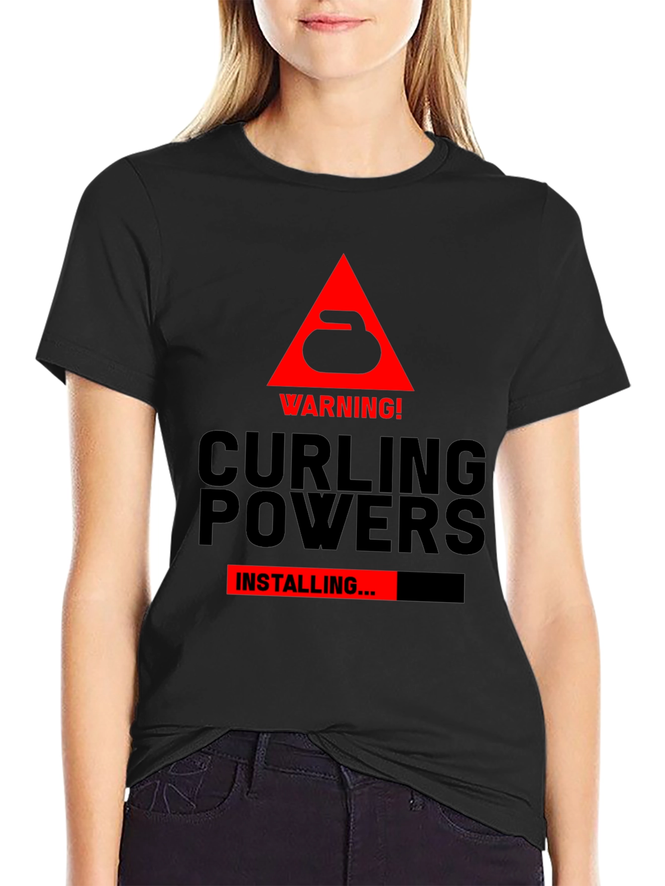 Black Curling Powers Installing Black T-Shirt view 2