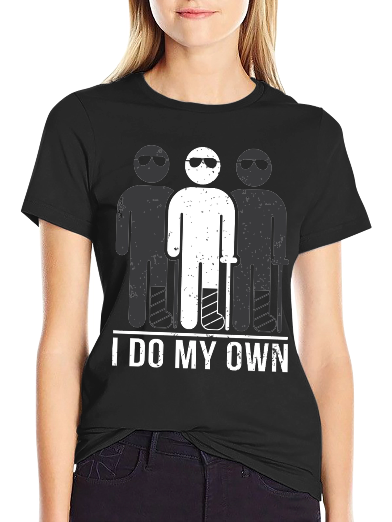 Black I Do My Own Stunts T-Shirt Funny Broken Leg view 2