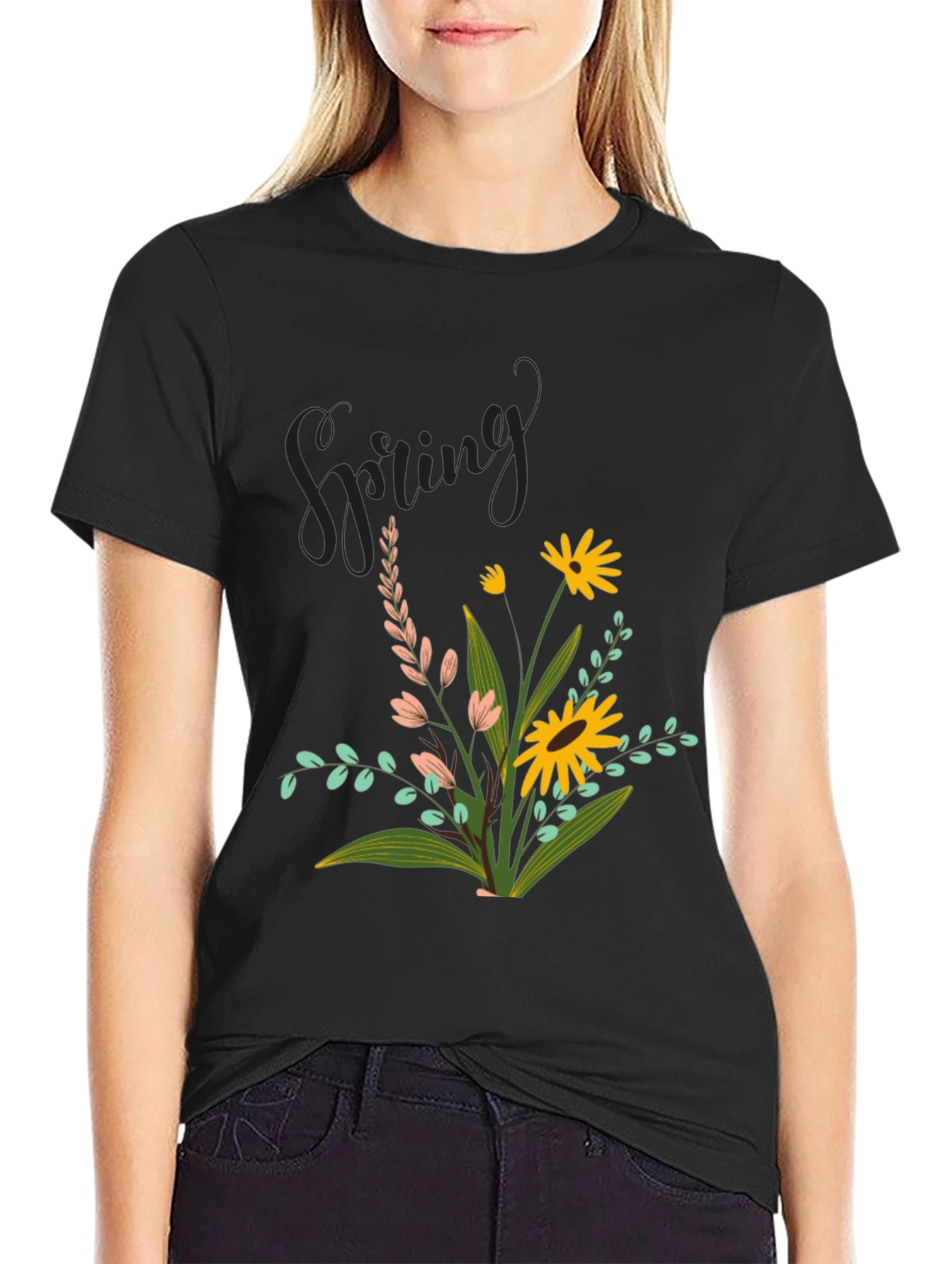 Black Spring Flower Graphic Tee view 2