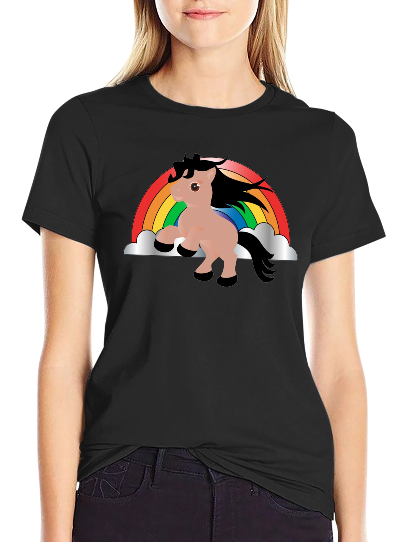Black Rainbow Unicorn T-Shirt - Black Cotton Tee view 2