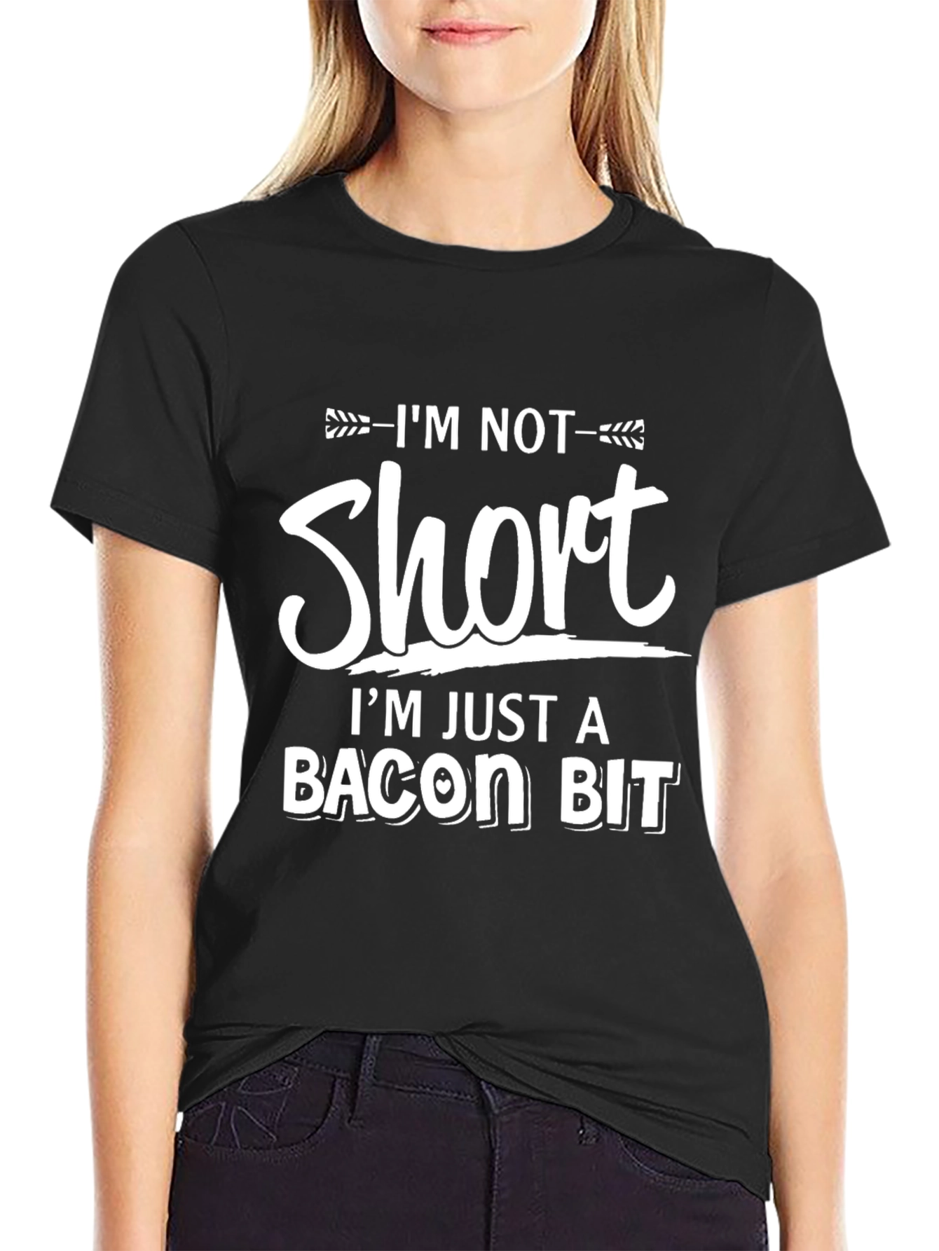 Black Funny Bacon Bit T-Shirt - I'm Not Short view 2