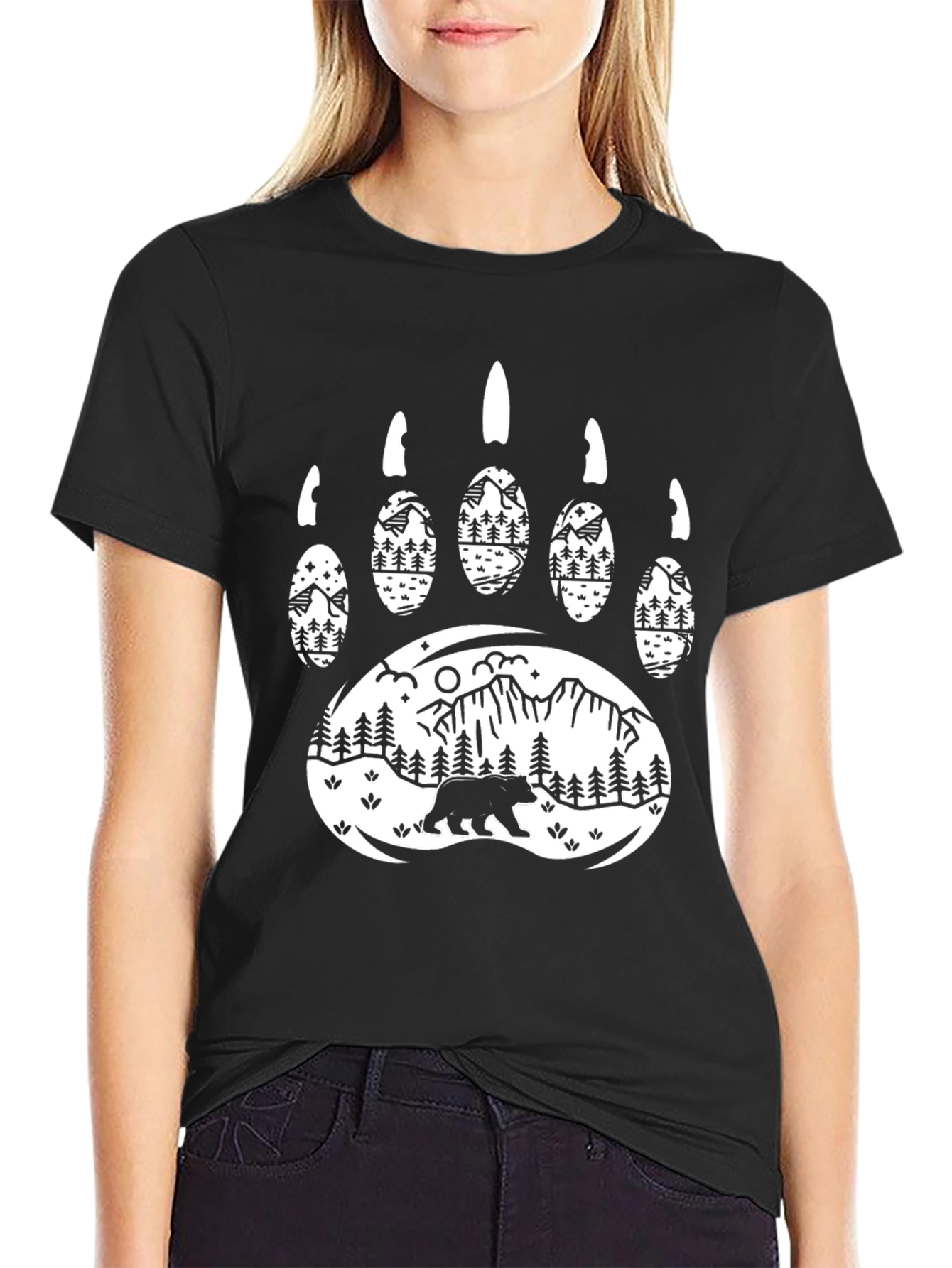 Black Bear Paw Mountain Scene Graphic Tee view 2