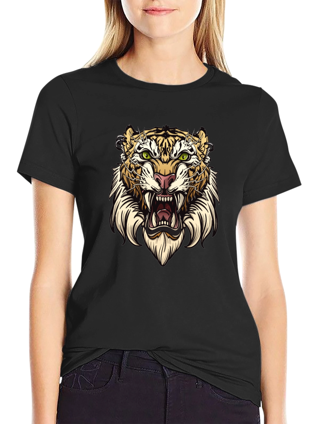 Black Tiger Graphic Tee - Black Cotton T-Shirt view 2