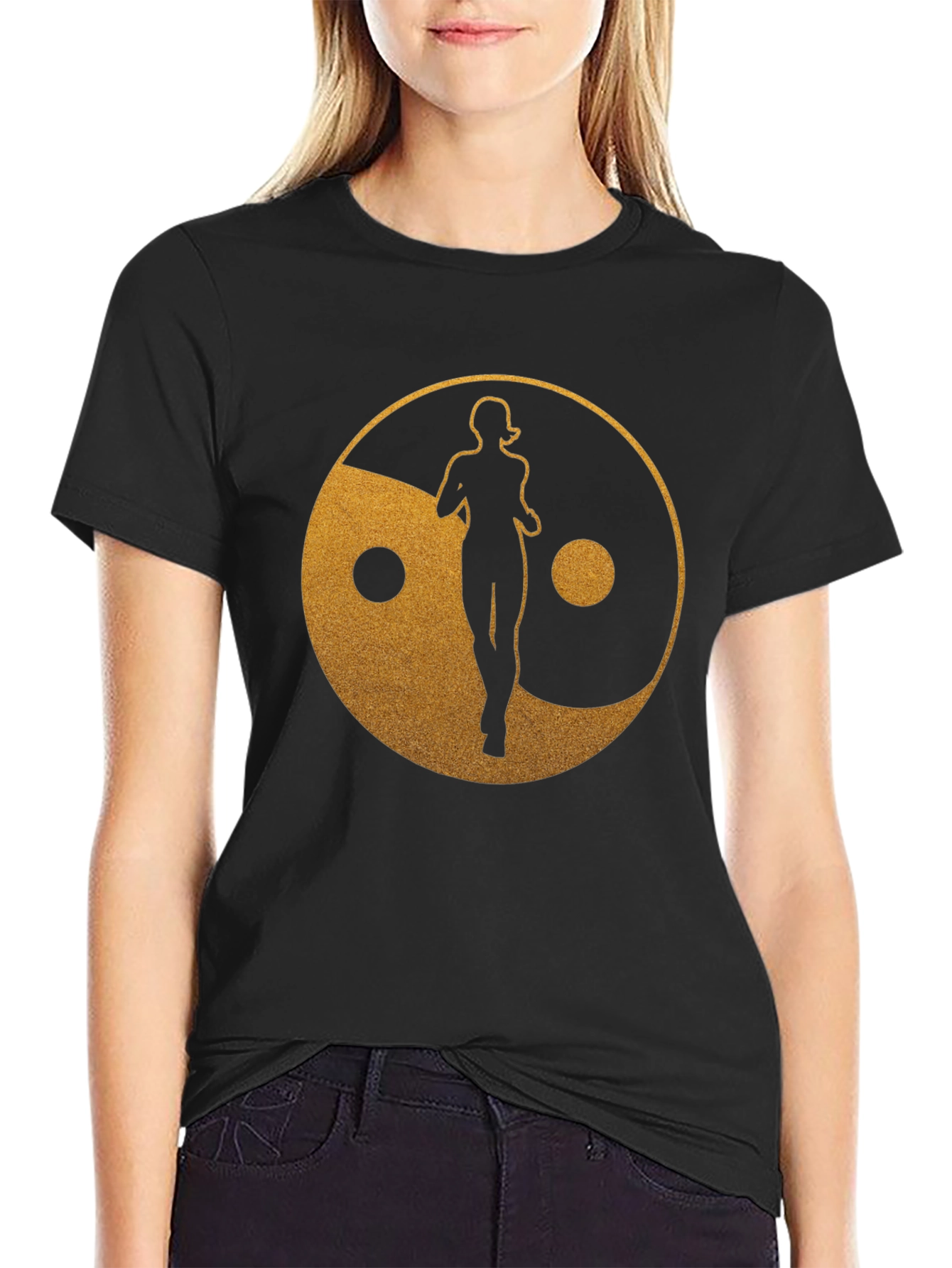 Black Yin Yang Runner Graphic Tee - Black view 2