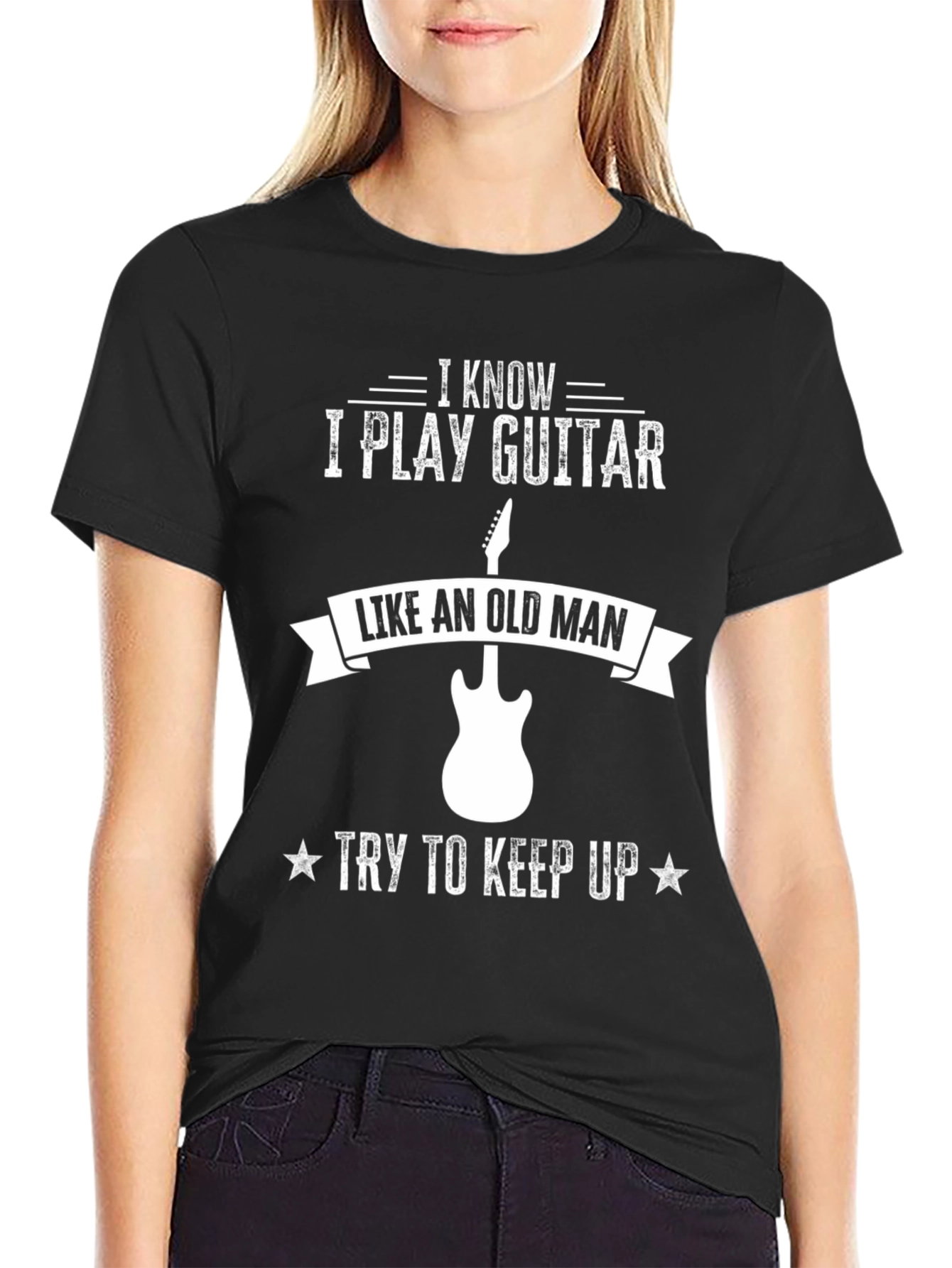 Black I Play Guitar Like an Old Man Graphic Tee view 2