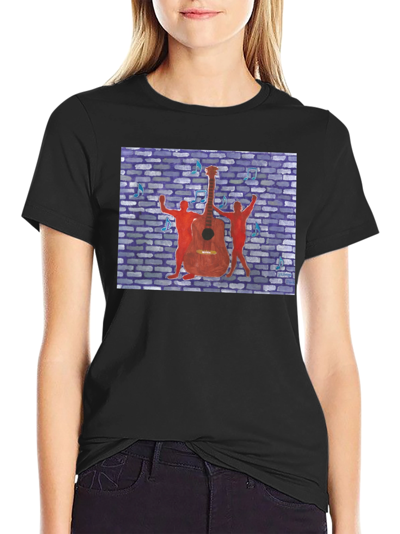 Black Guitar Art Graphic T-Shirt, Music Lover Tee view 2