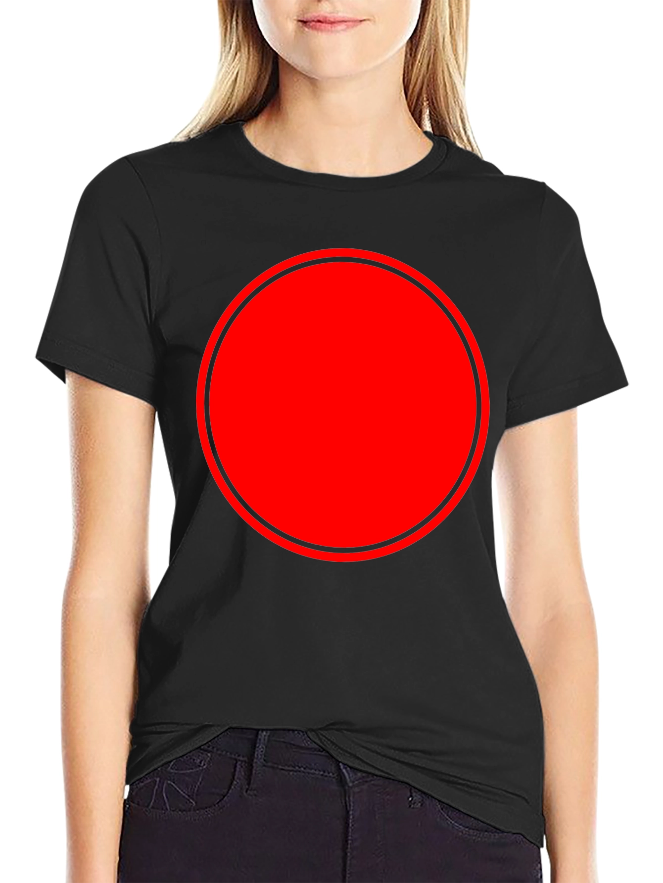 Black Modern Red Circle Graphic Black T-Shirt view 2