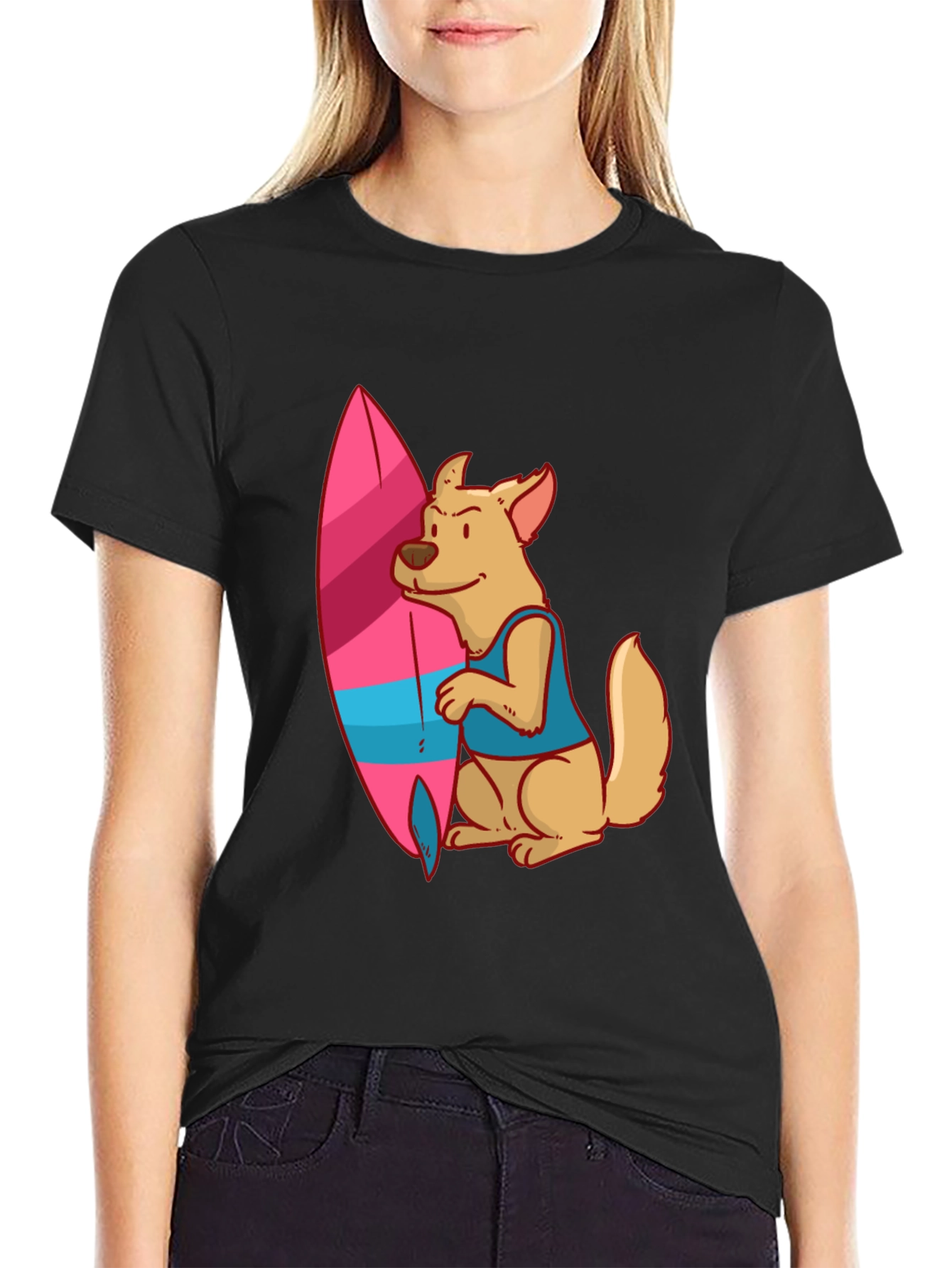 Black Dog Surfer Graphic Tee - Casual Black T-Shirt view 2