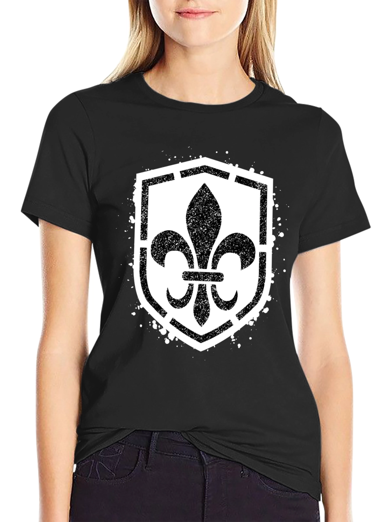 Black Fleur-de-Lis Shield Graphic T-Shirt - Black view 2