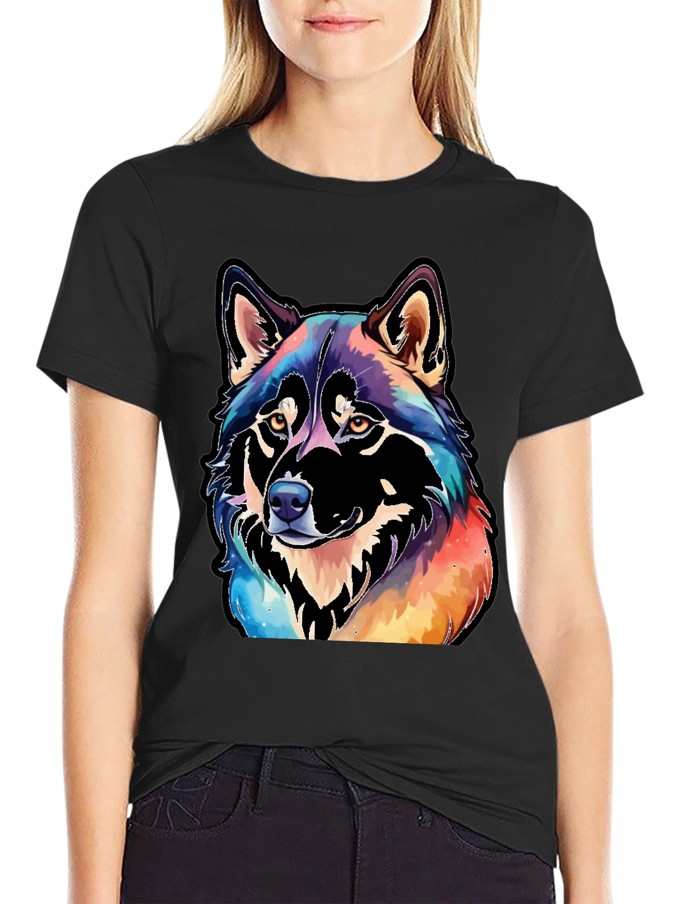 Black Watercolor Wolf Graphic Tee - Black view 2