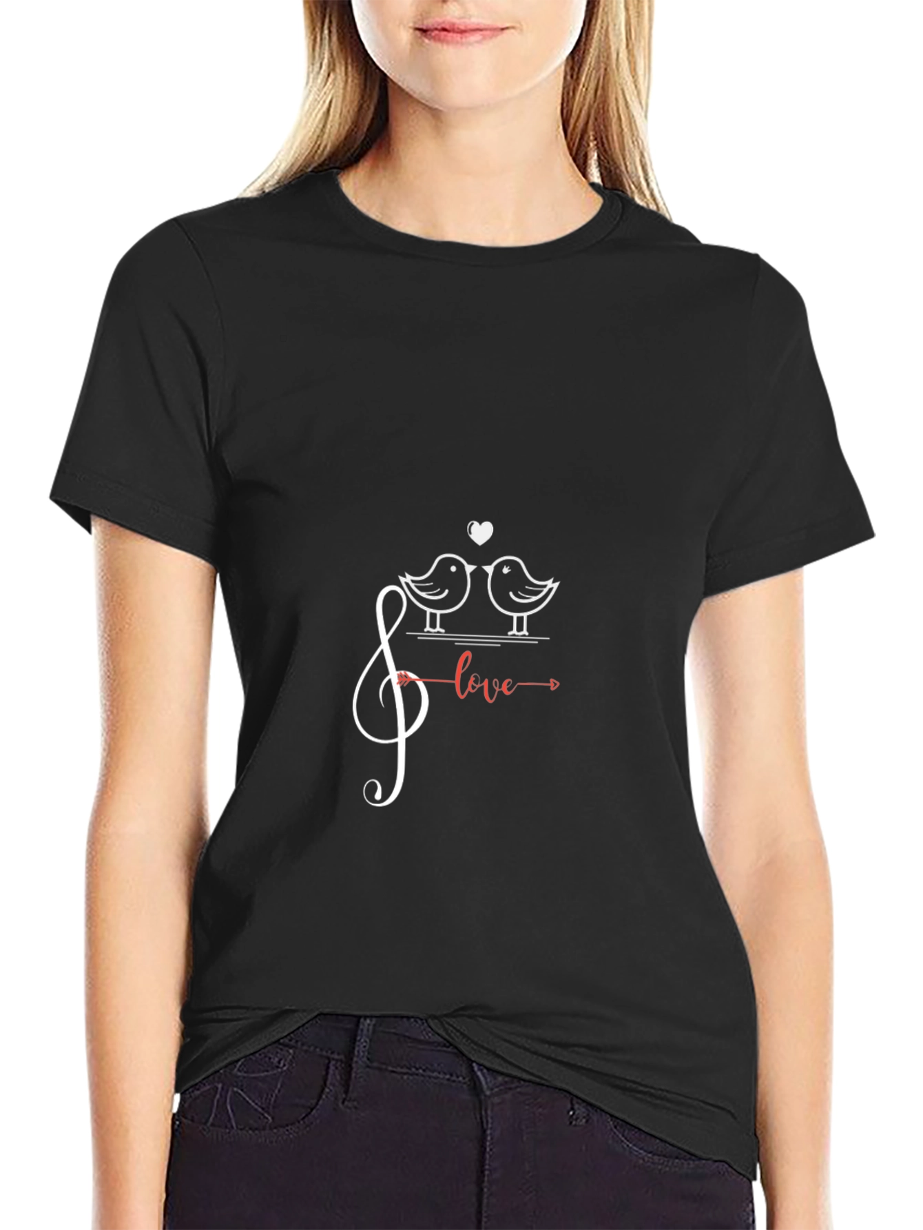 Black Love Birds Music Tee - Stylish Graphic T-Shirt view 2
