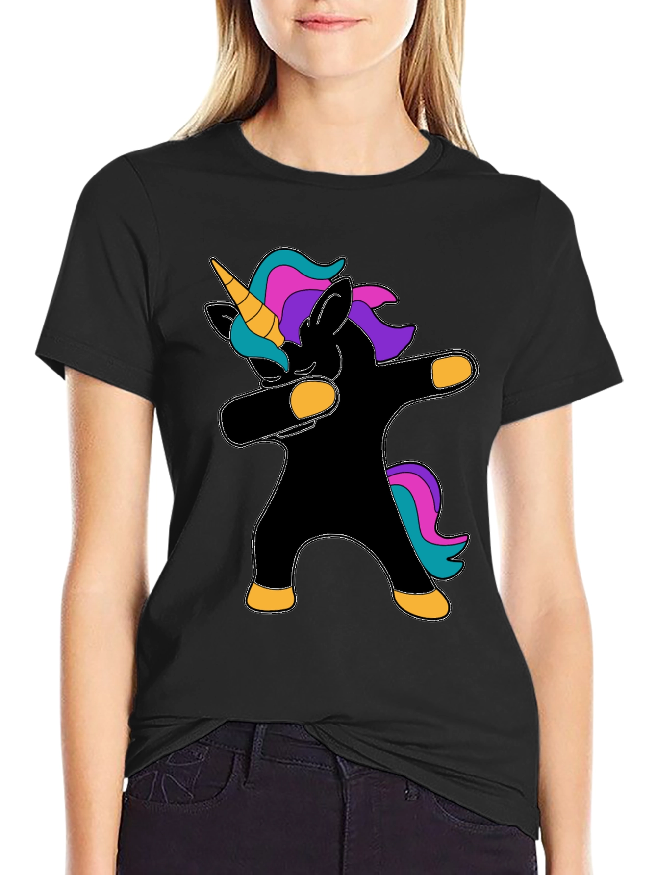 Dabbing Unicorn Graphic Tee - Black Cotton T-Shirt - 2
