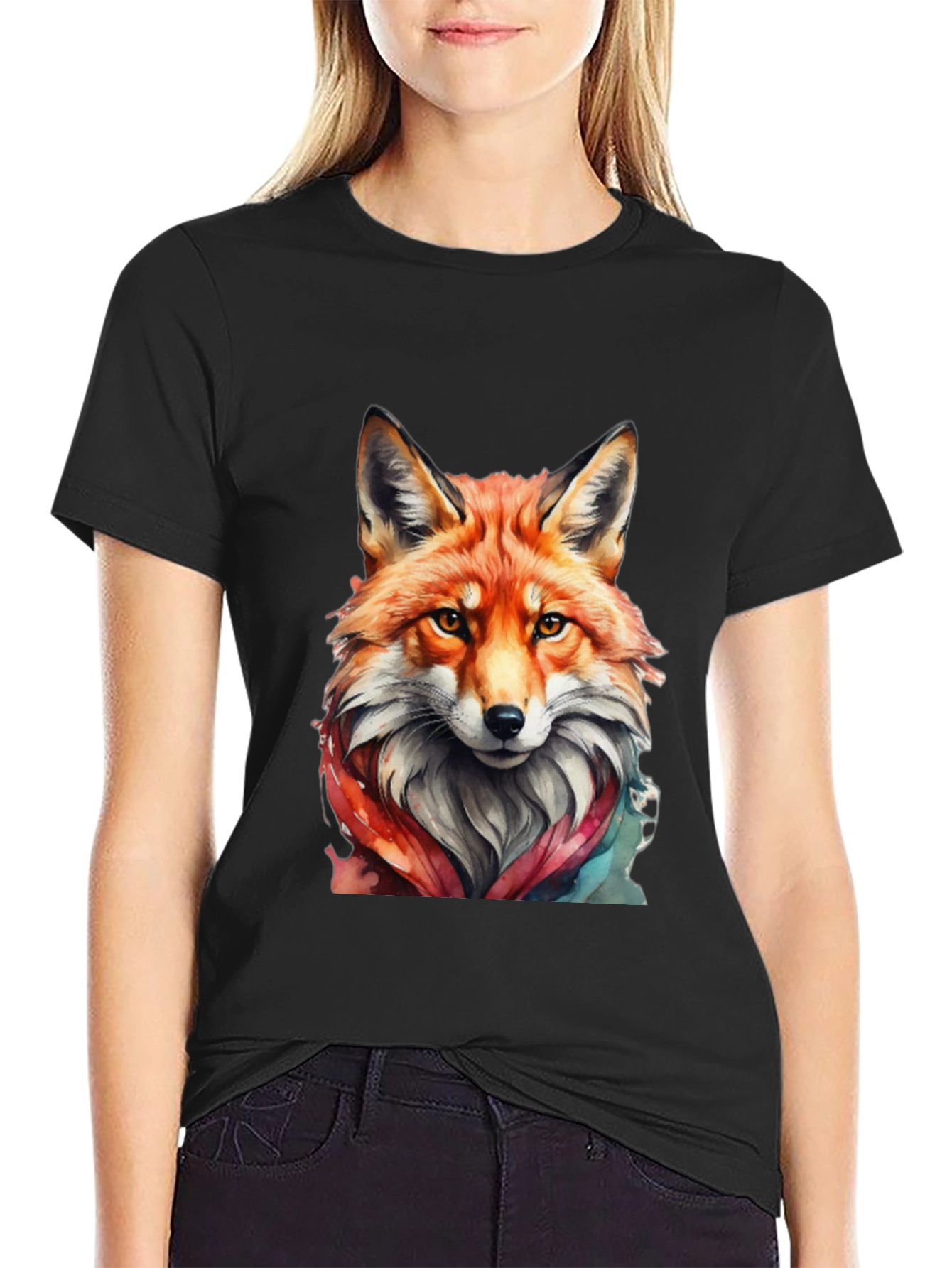 Black Fox Watercolor Graphic Tee - Unisex view 2