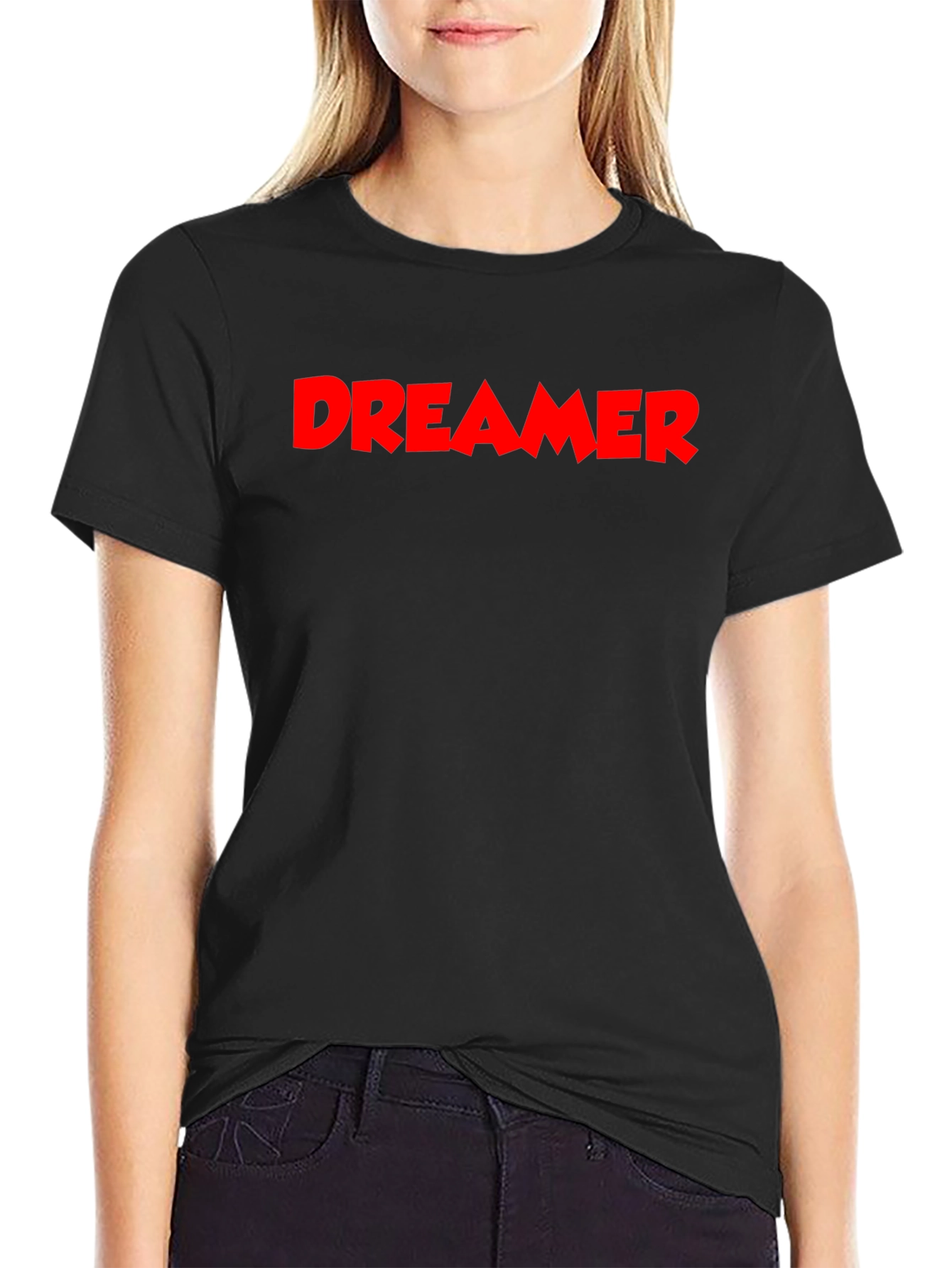 Black DREAMER Graphic Tee - Bold Red Print, Classic Black T-Shirt view 2