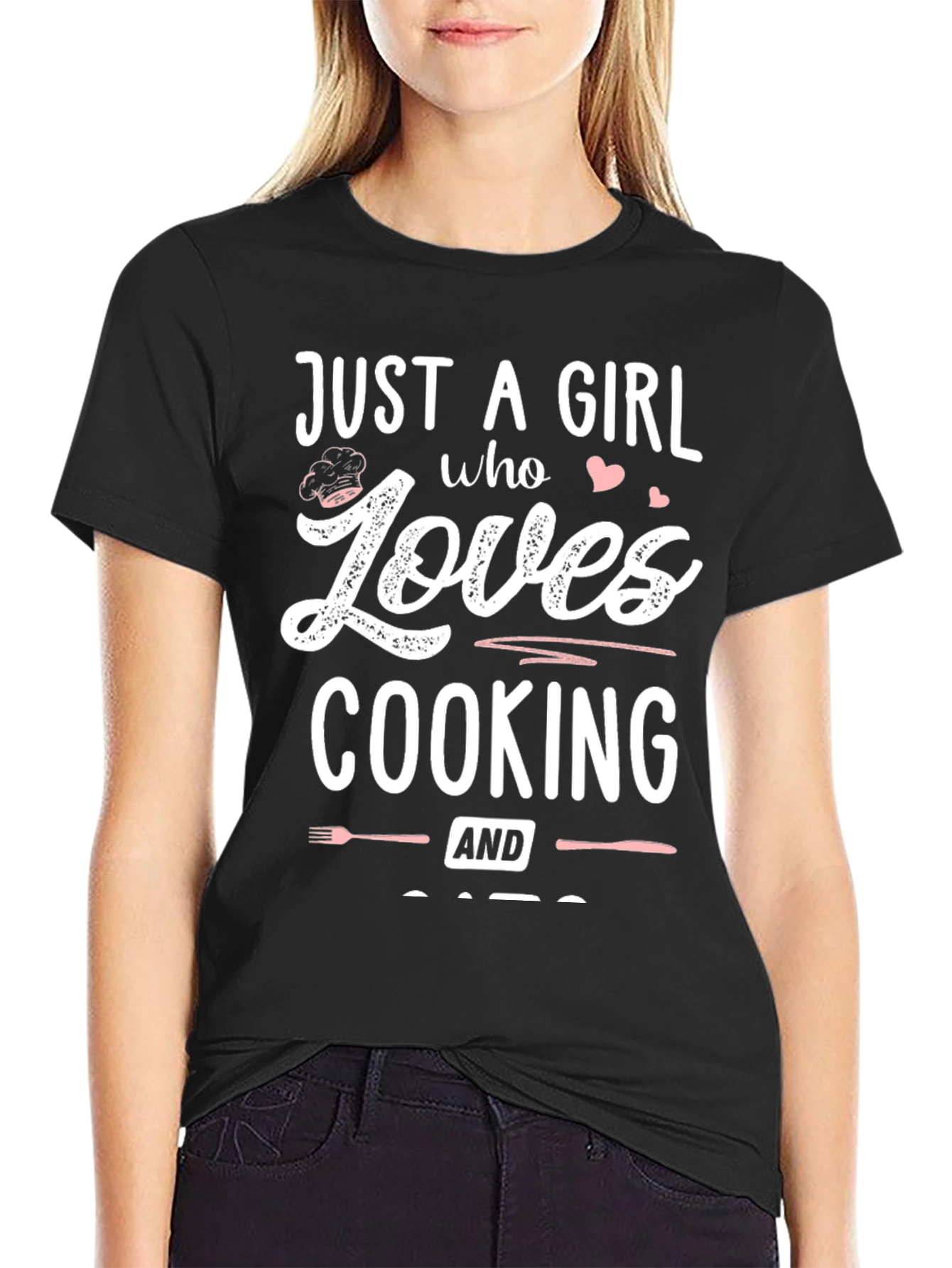 Black Just A Girl Who Loves Cooking Black T-Shirt view 2
