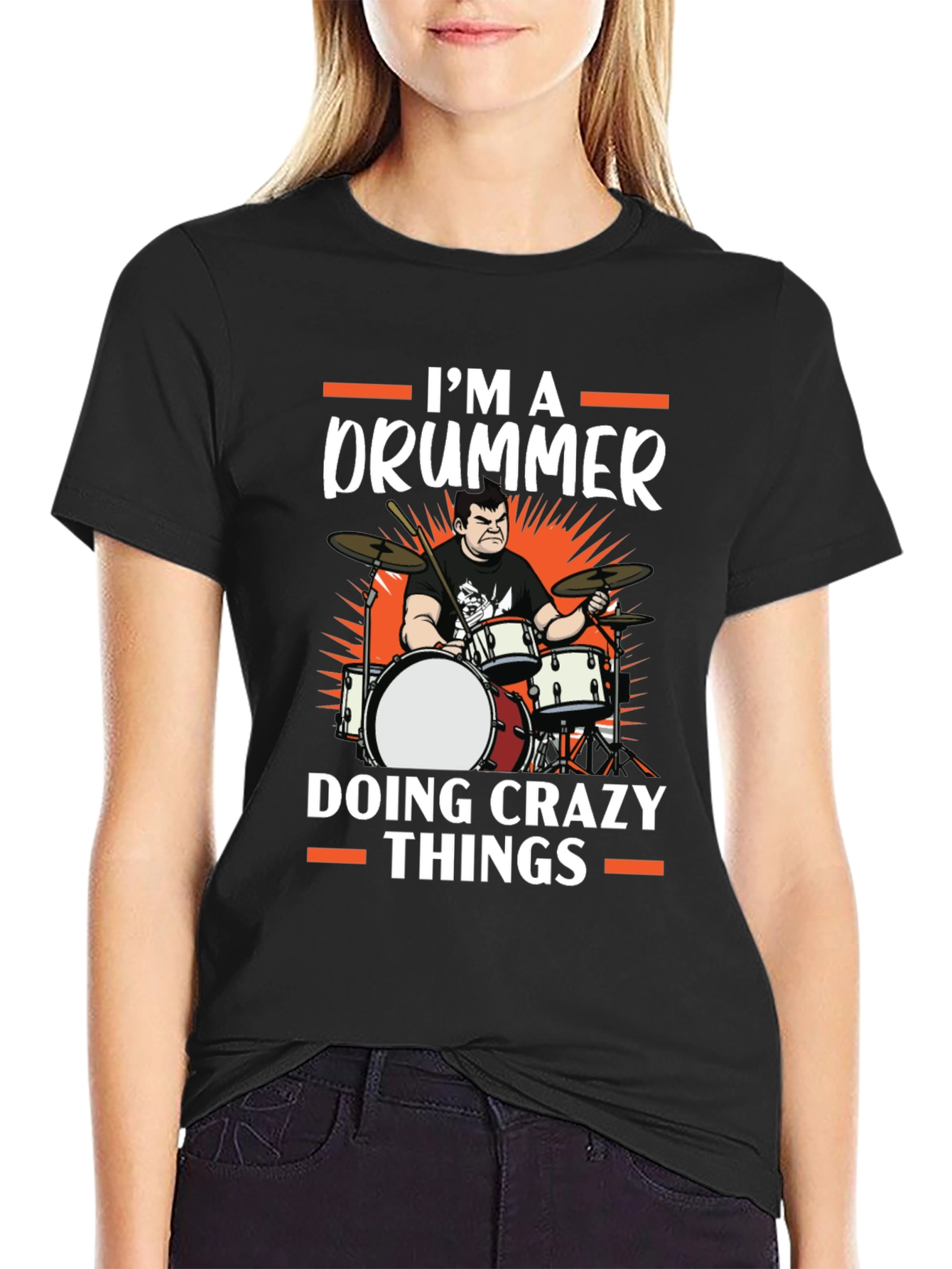 Black I'm A Drummer Doing Crazy Things T-Shirt view 2