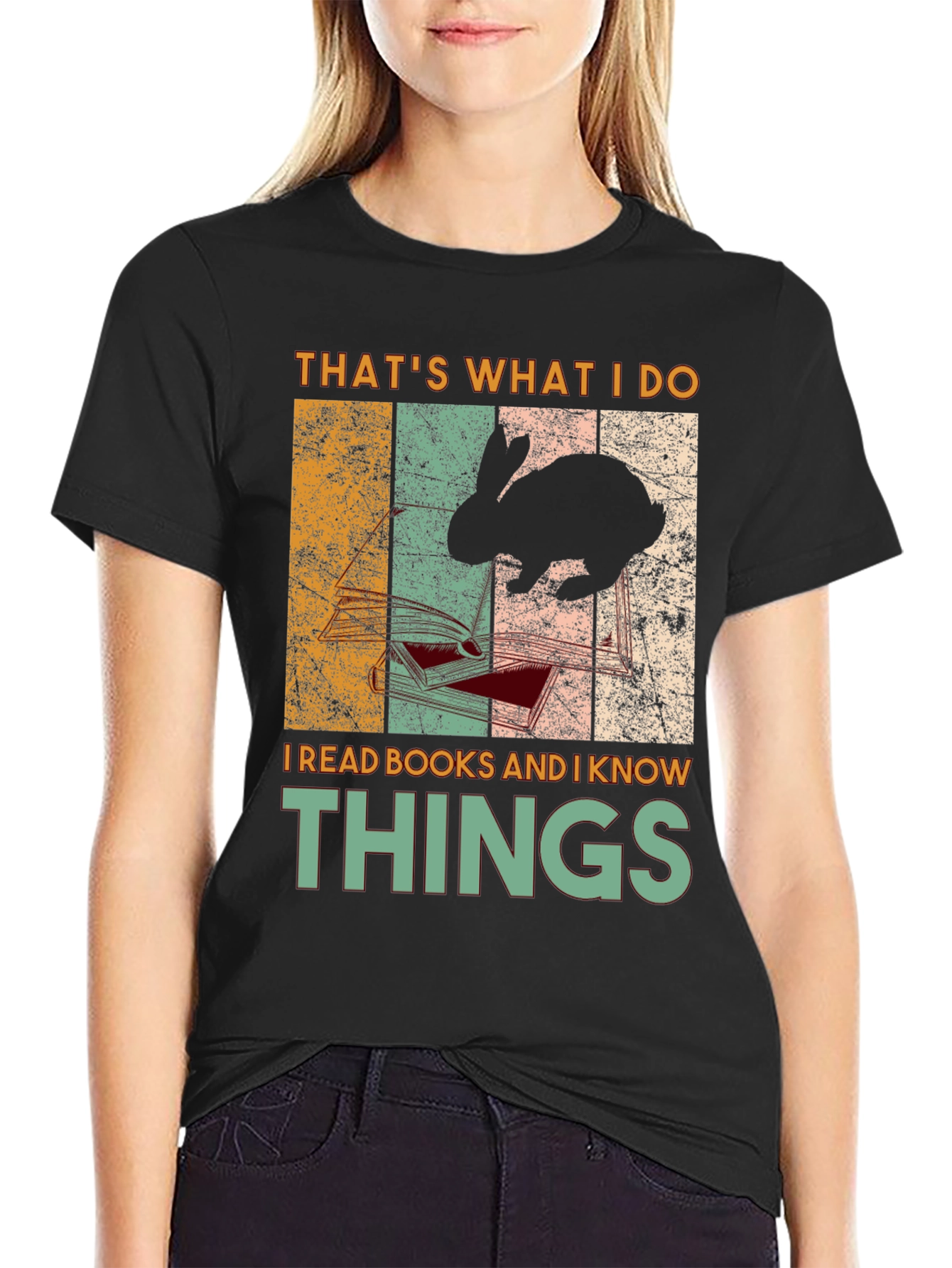 Black That's What I Do I Read Books Rabbit T-Shirt view 2