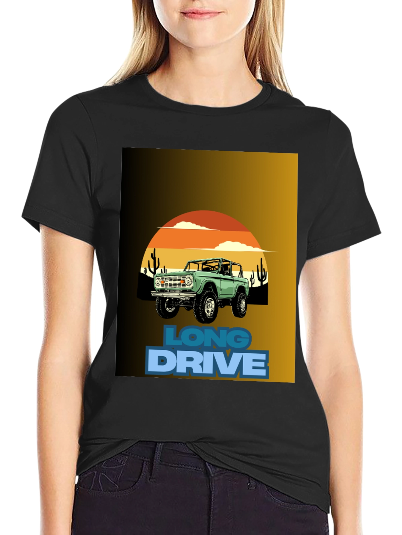 Black Long Drive Graphic Tee - Desert Bronco Design view 2